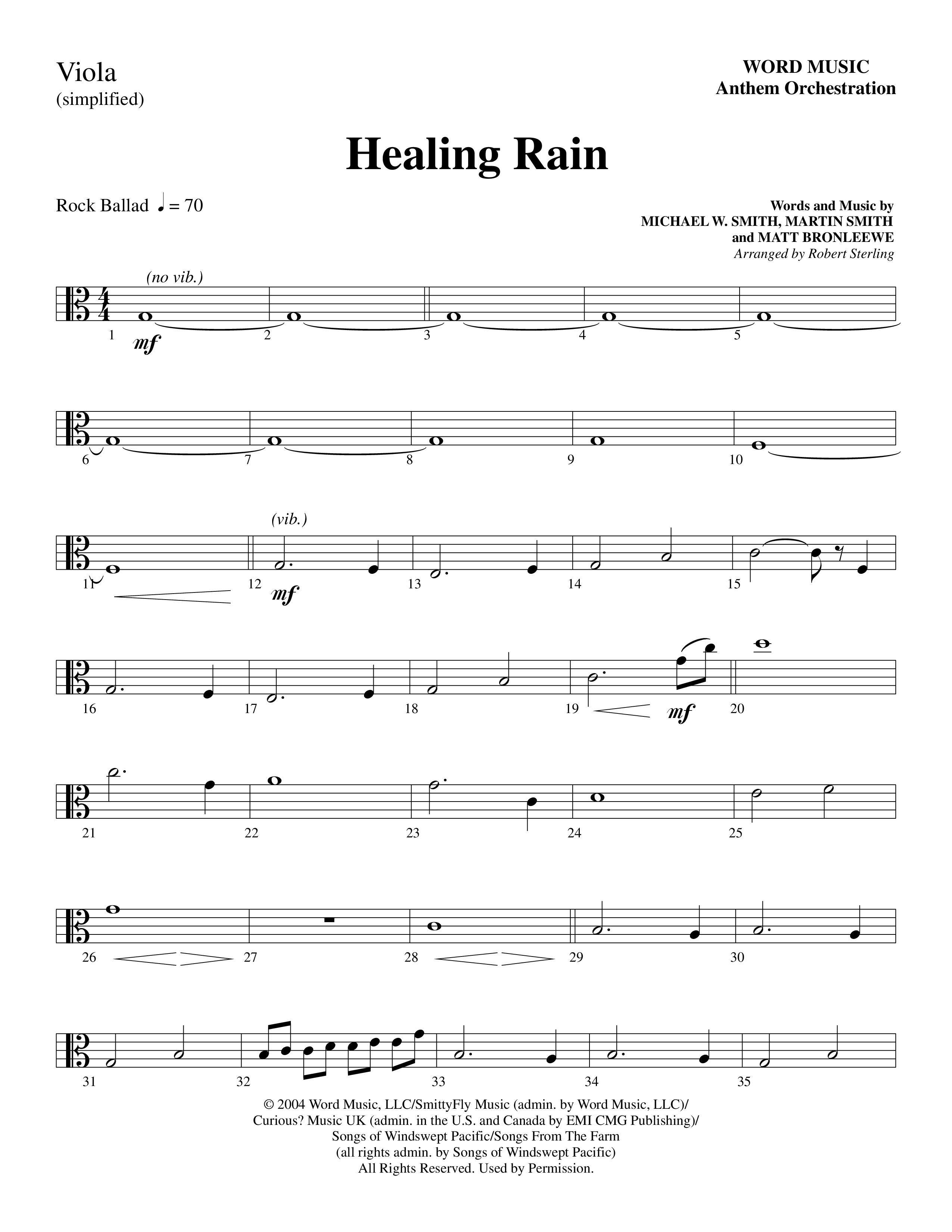 Healing Rain (Choral Anthem SATB) Viola (Word Music Choral / Arr. Robert Sterling)