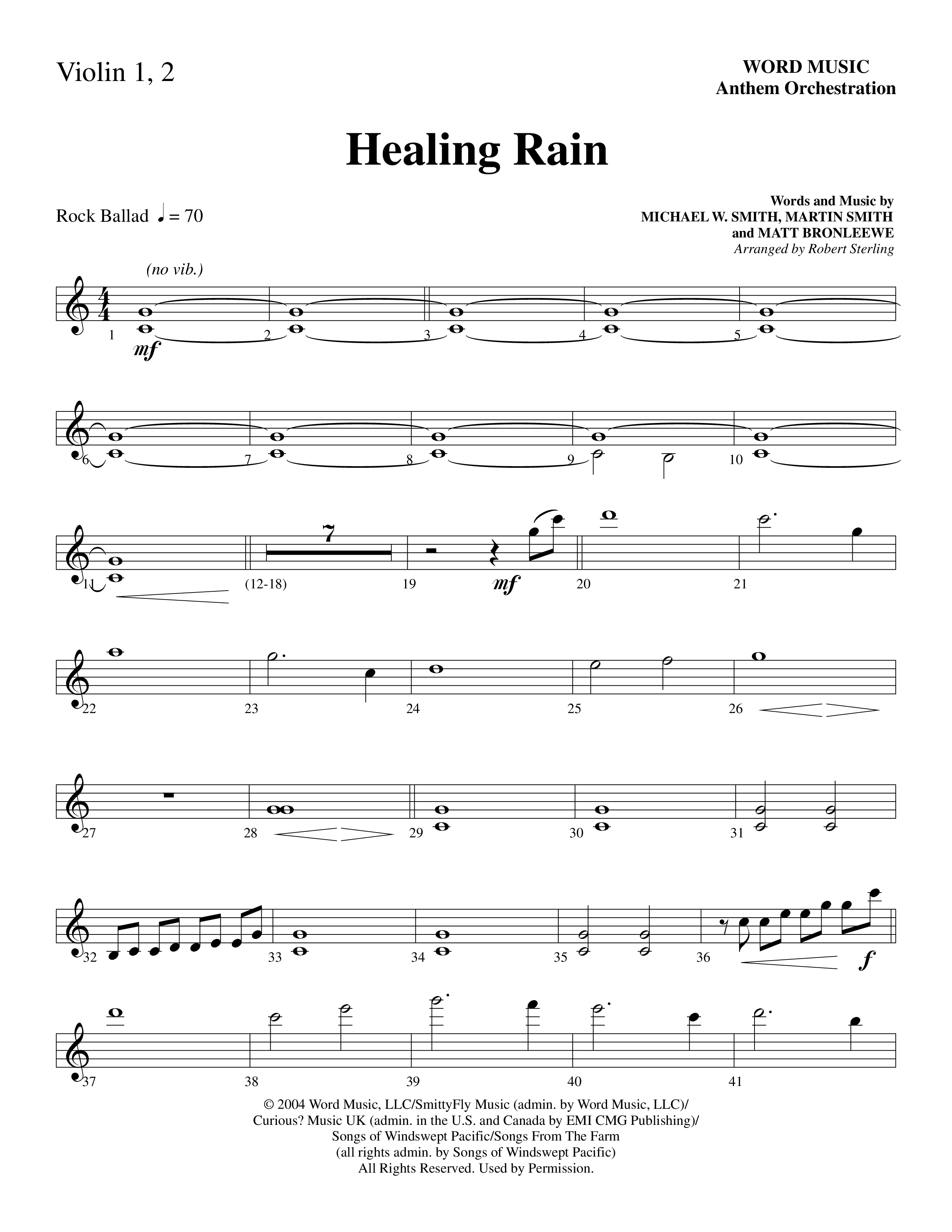 Healing Rain (Choral Anthem SATB) Violin 1/2 (Word Music Choral / Arr. Robert Sterling)