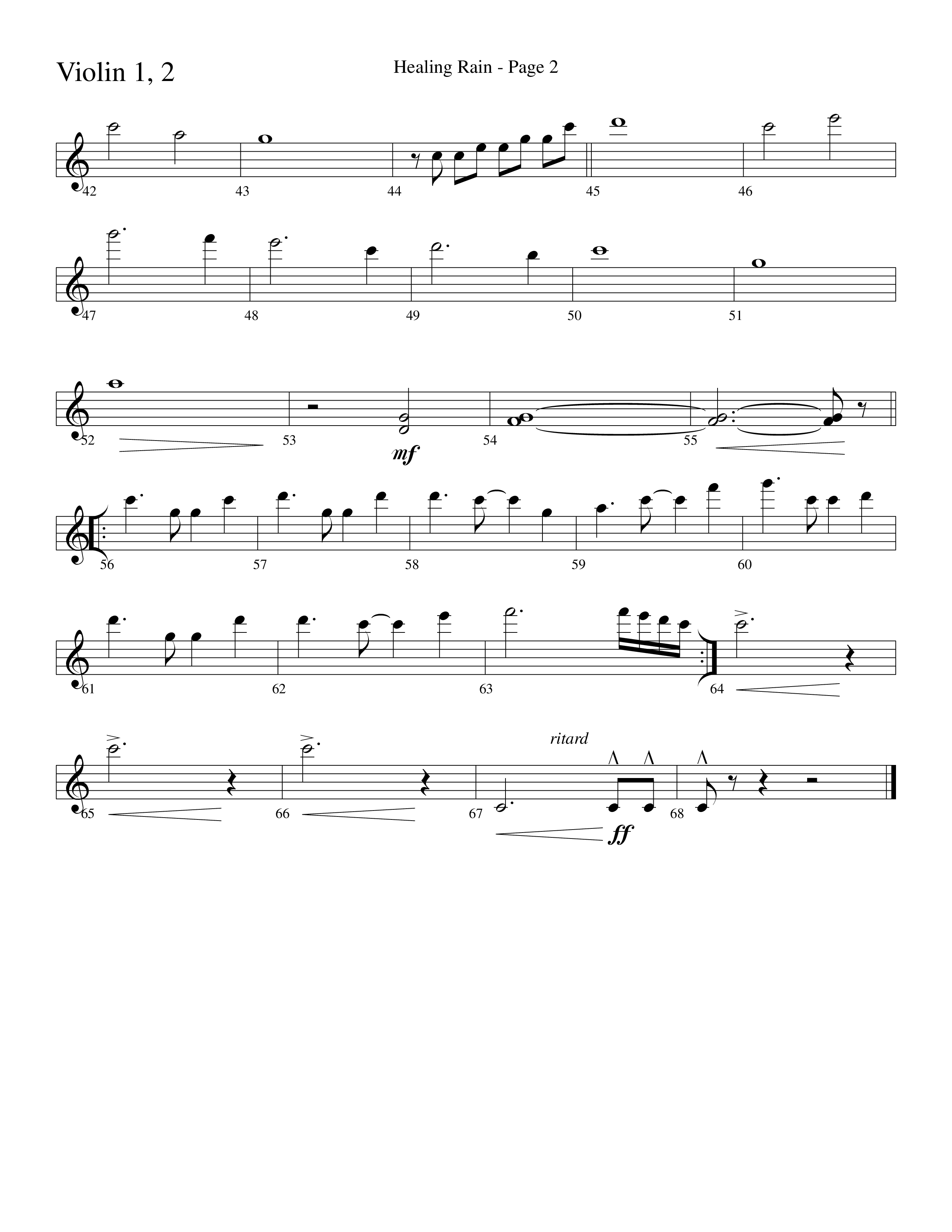 Healing Rain (Choral Anthem SATB) Violin 1/2 (Word Music Choral / Arr. Robert Sterling)