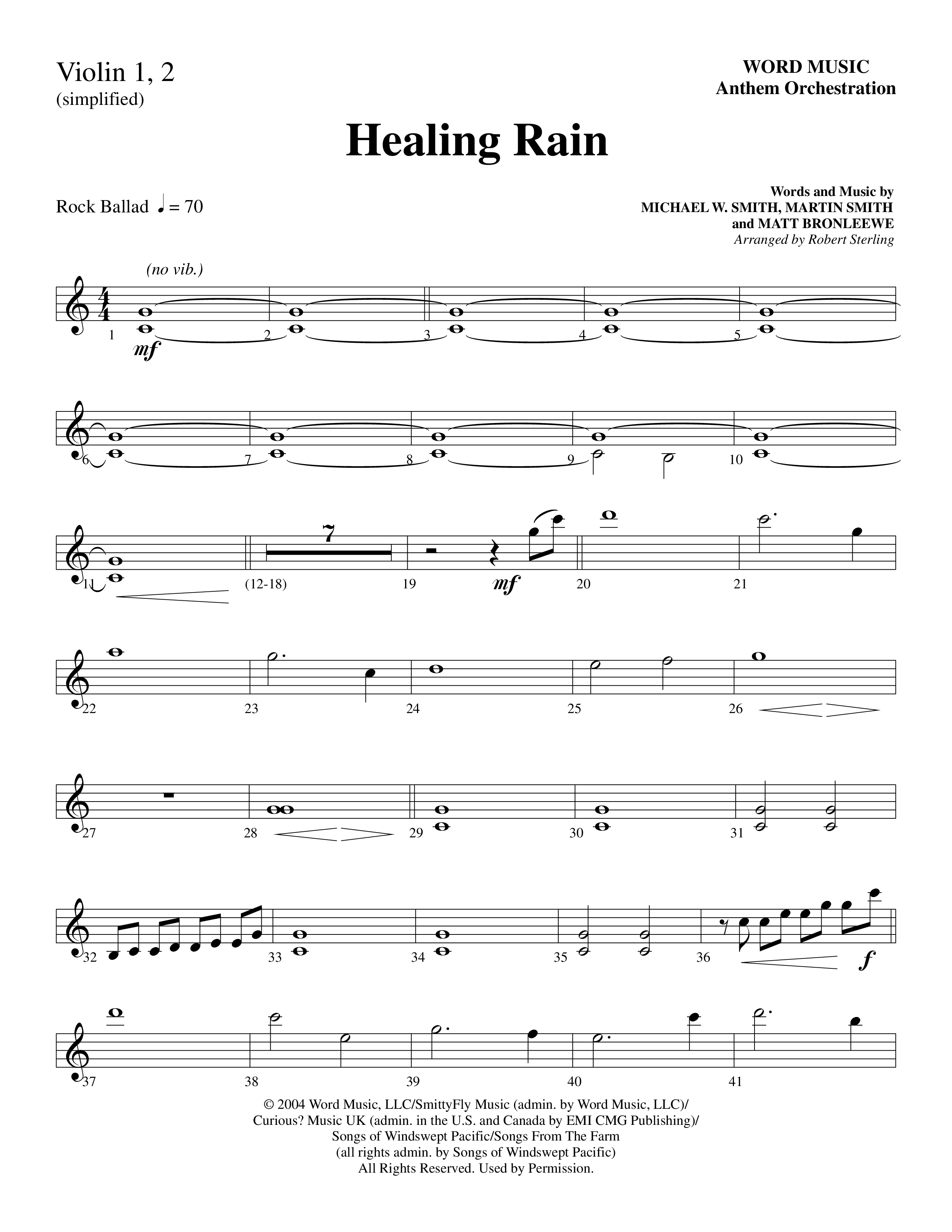 Healing Rain (Choral Anthem SATB) Violin 1/2 (Word Music Choral / Arr. Robert Sterling)