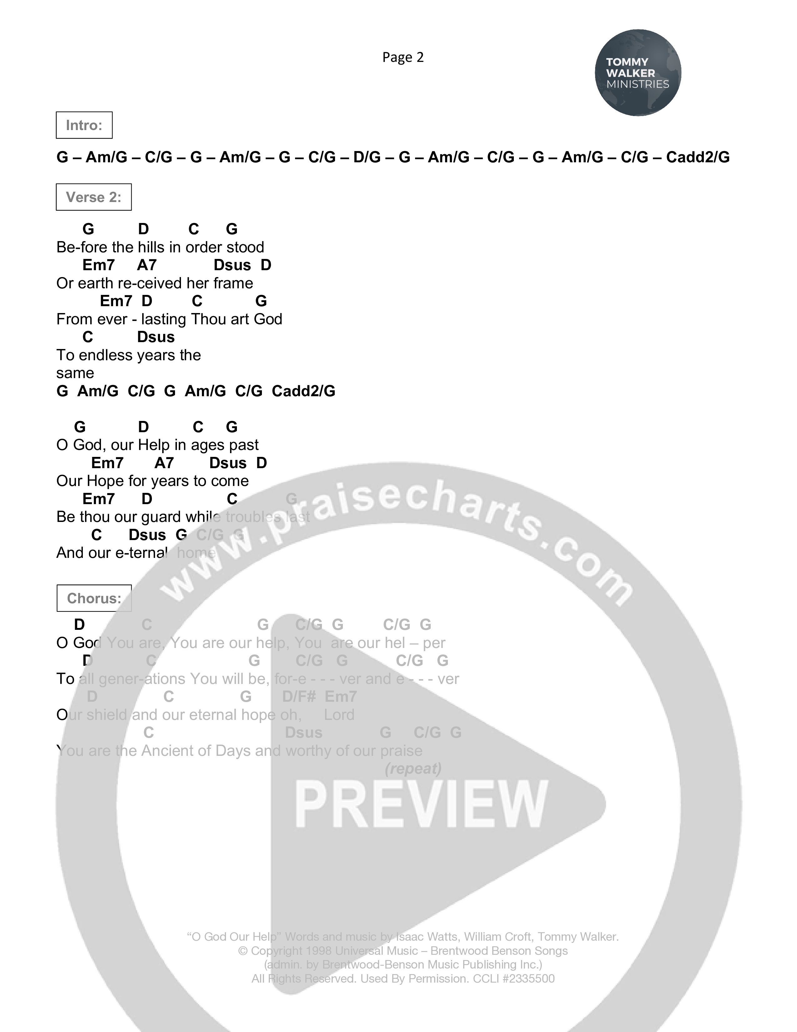 O God Our Help In Ages Past Chord Chart (Tommy Walker)