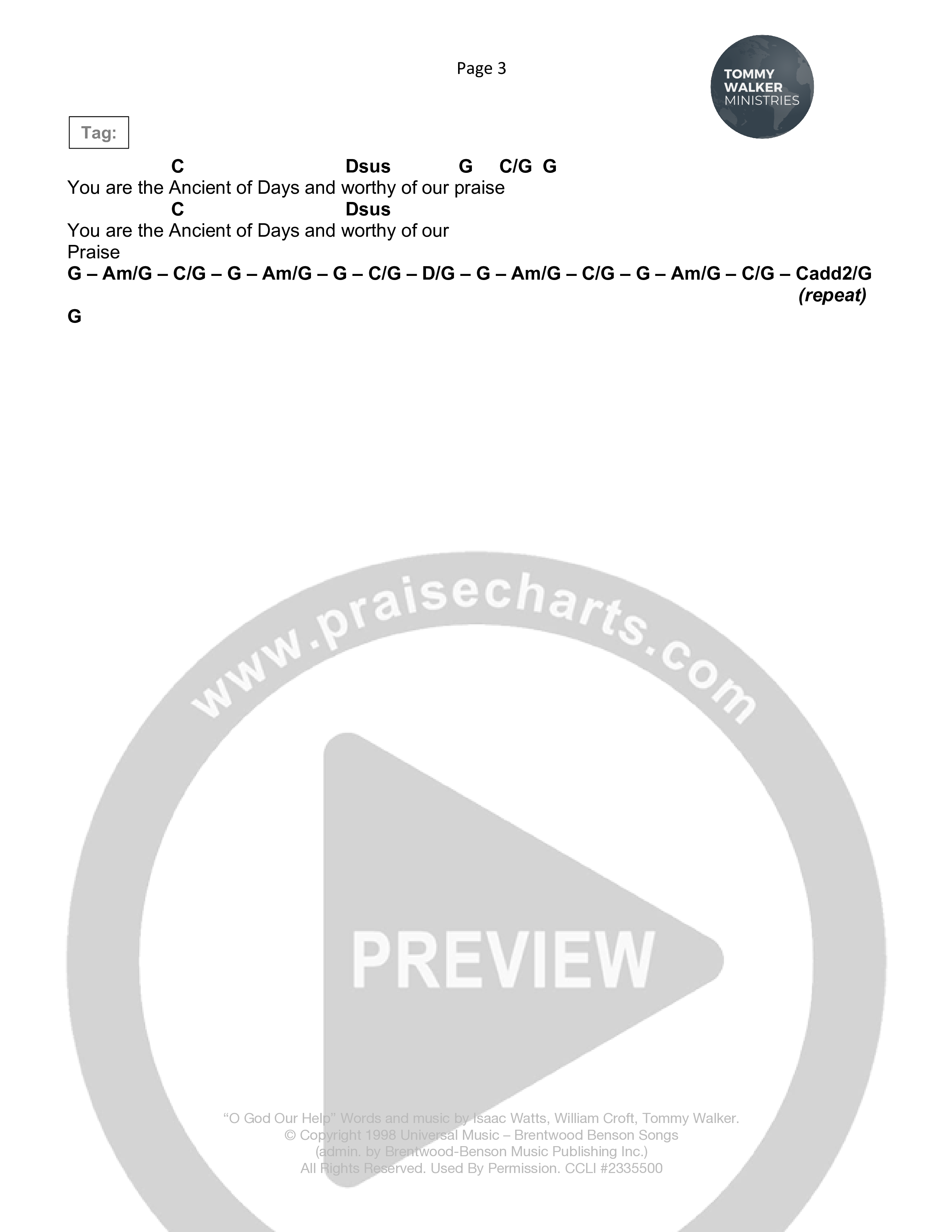 O God Our Help In Ages Past Chord Chart (Tommy Walker)