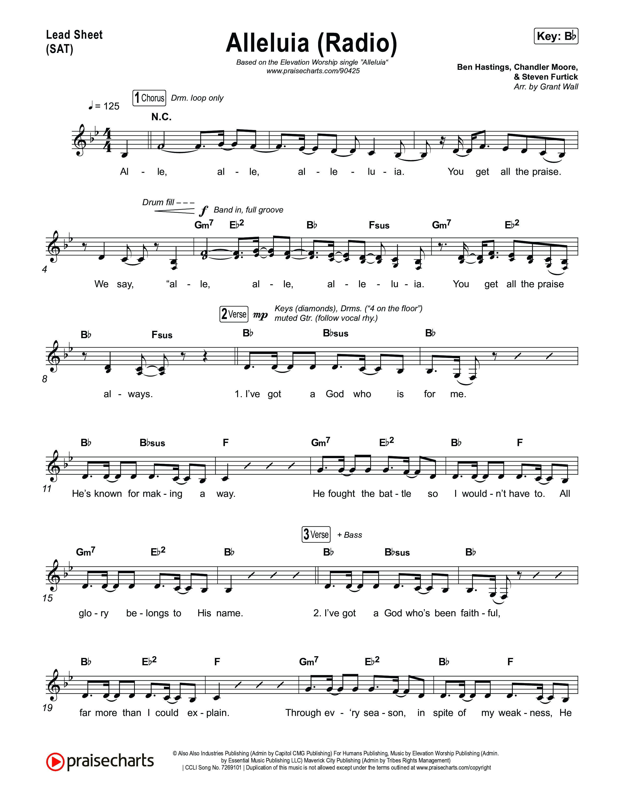 Alleluia (Radio) Lead Sheet (SAT) (Elevation Worship)