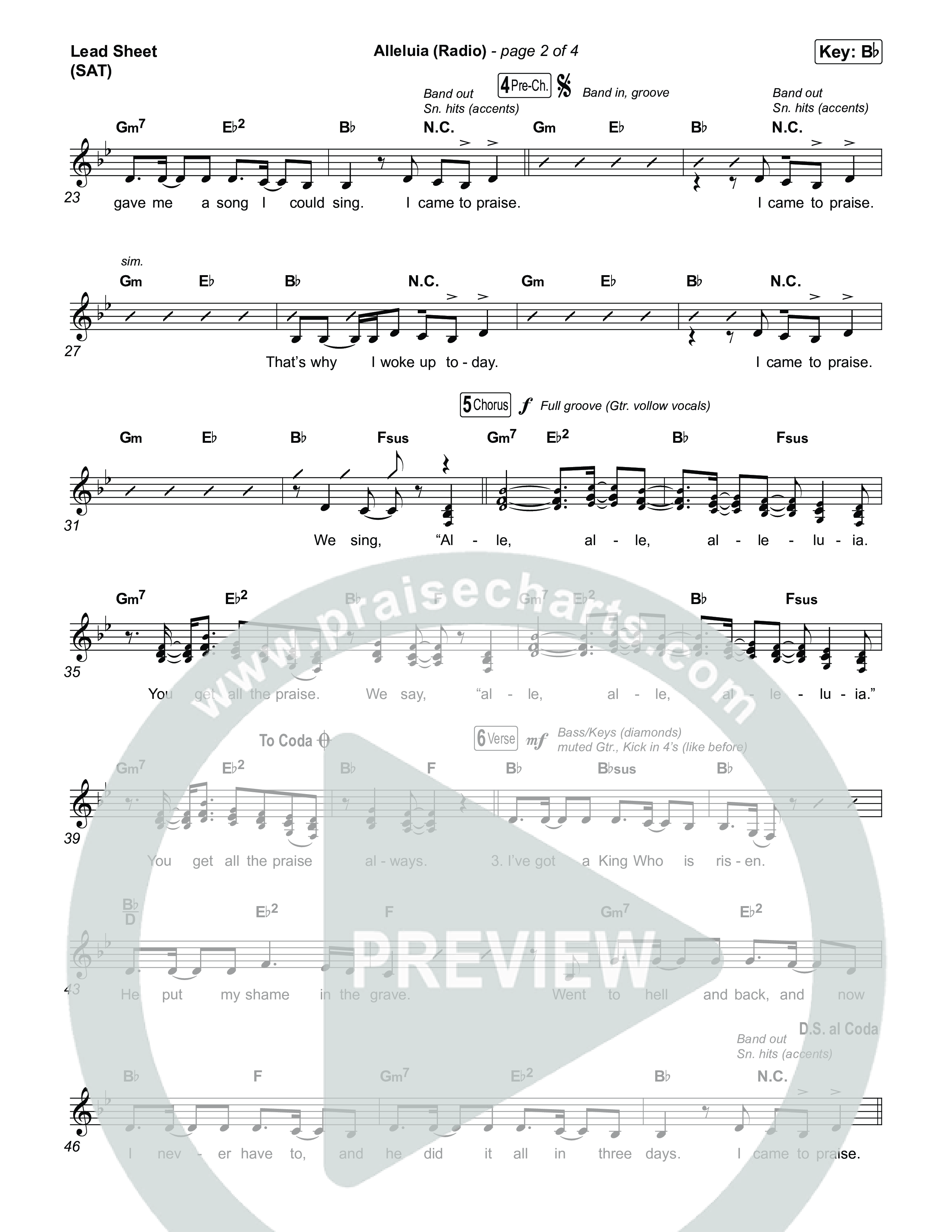Alleluia (Radio) Lead Sheet (SAT) (Elevation Worship)