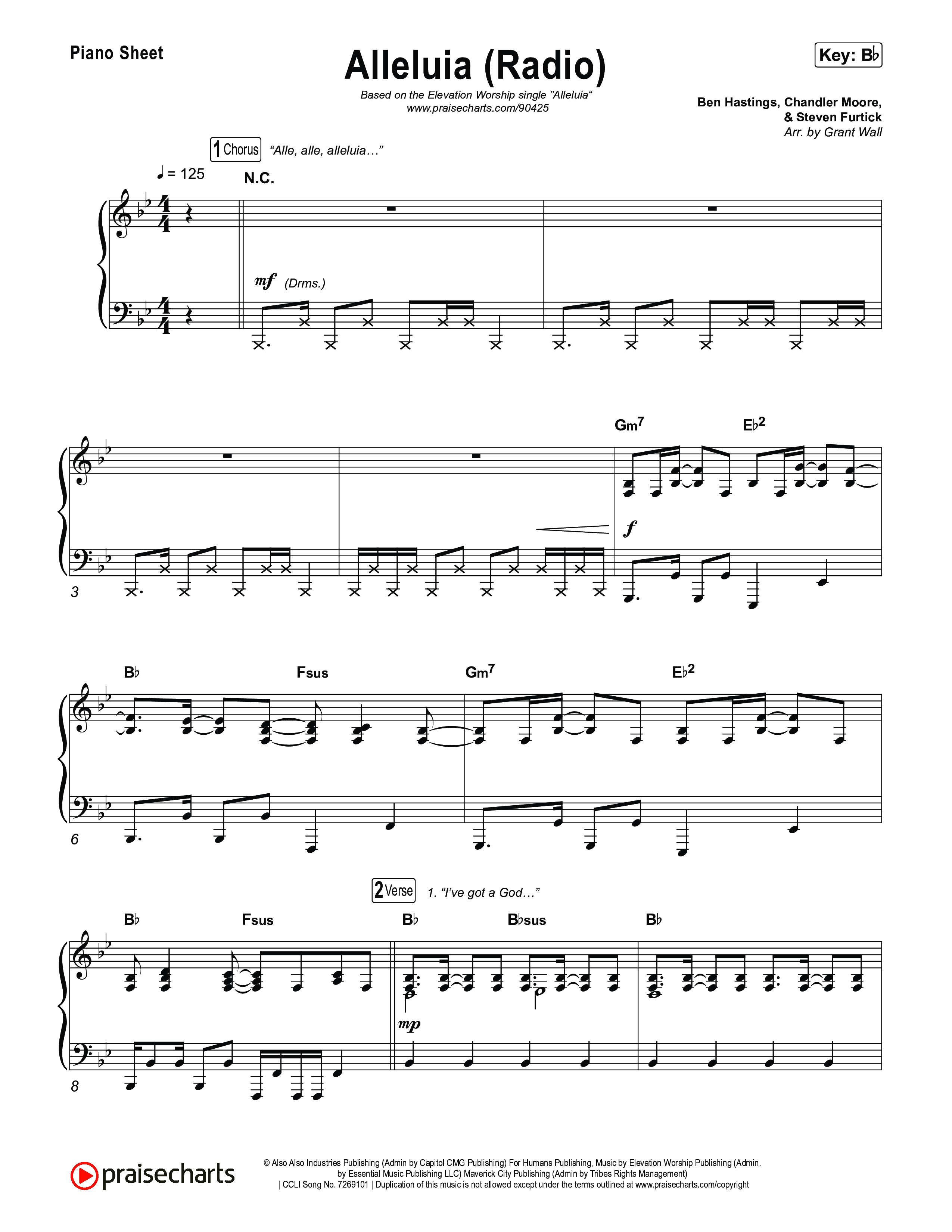 Alleluia (Radio) Piano Sheet (Elevation Worship)