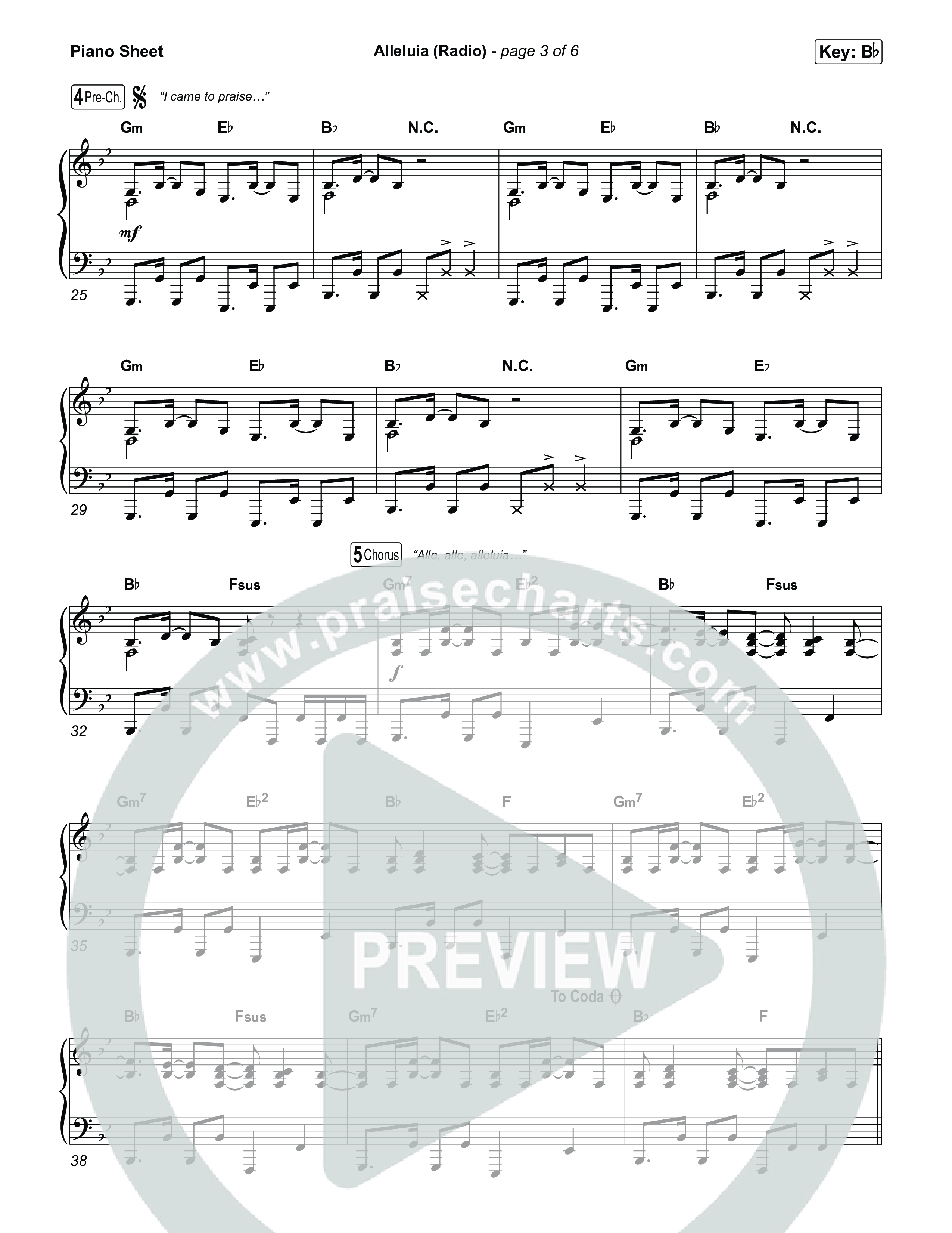 Alleluia (Radio) Piano Sheet (Elevation Worship)