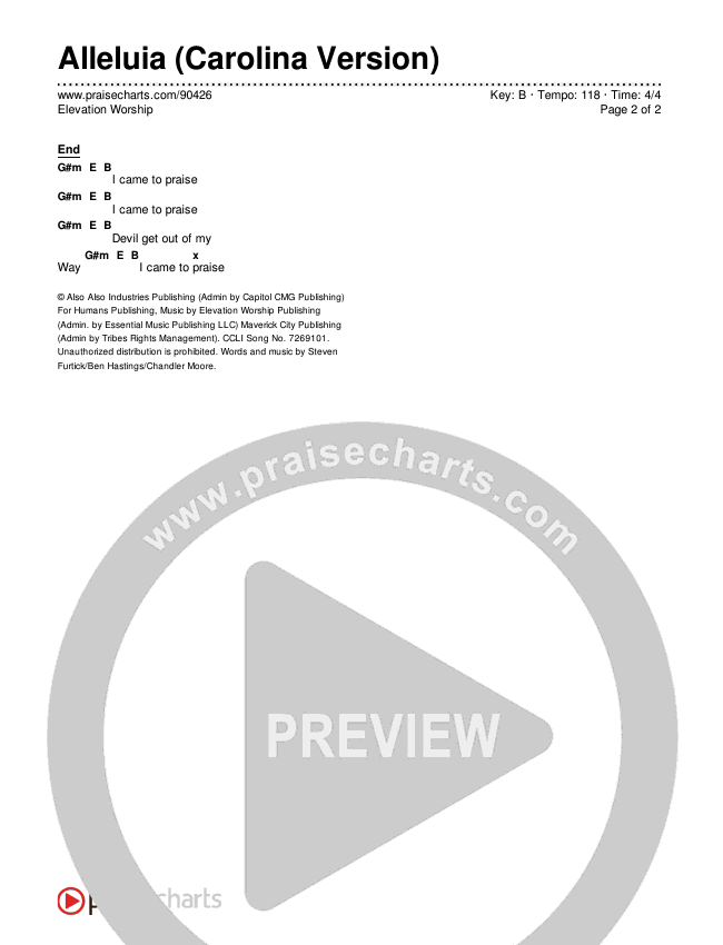 Alleluia (Carolina Version) Chords & Lyrics (Elevation Worship)