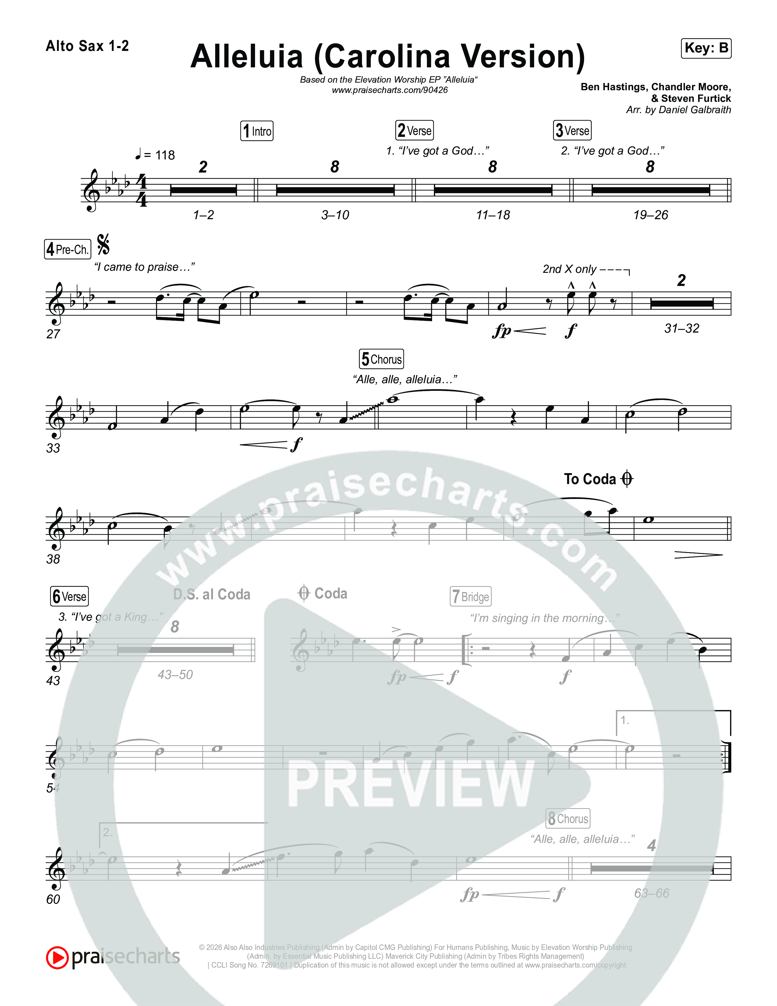 Alleluia (Carolina Version) Sax Pack (Elevation Worship)