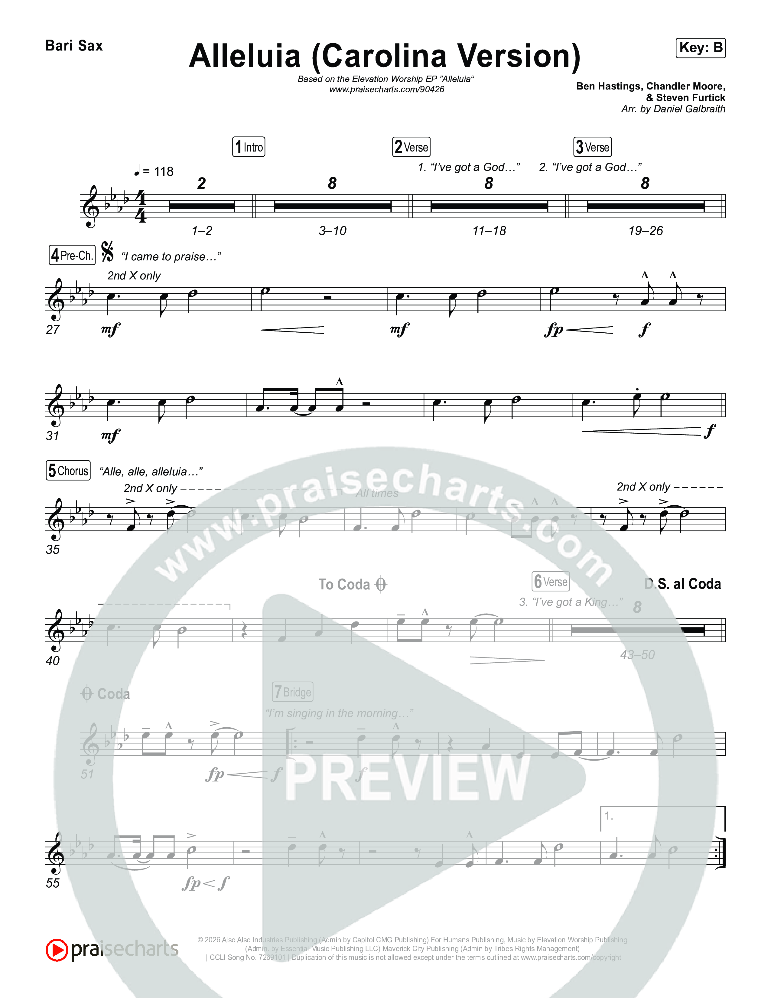 Alleluia (Carolina Version) Bari Sax (Elevation Worship)