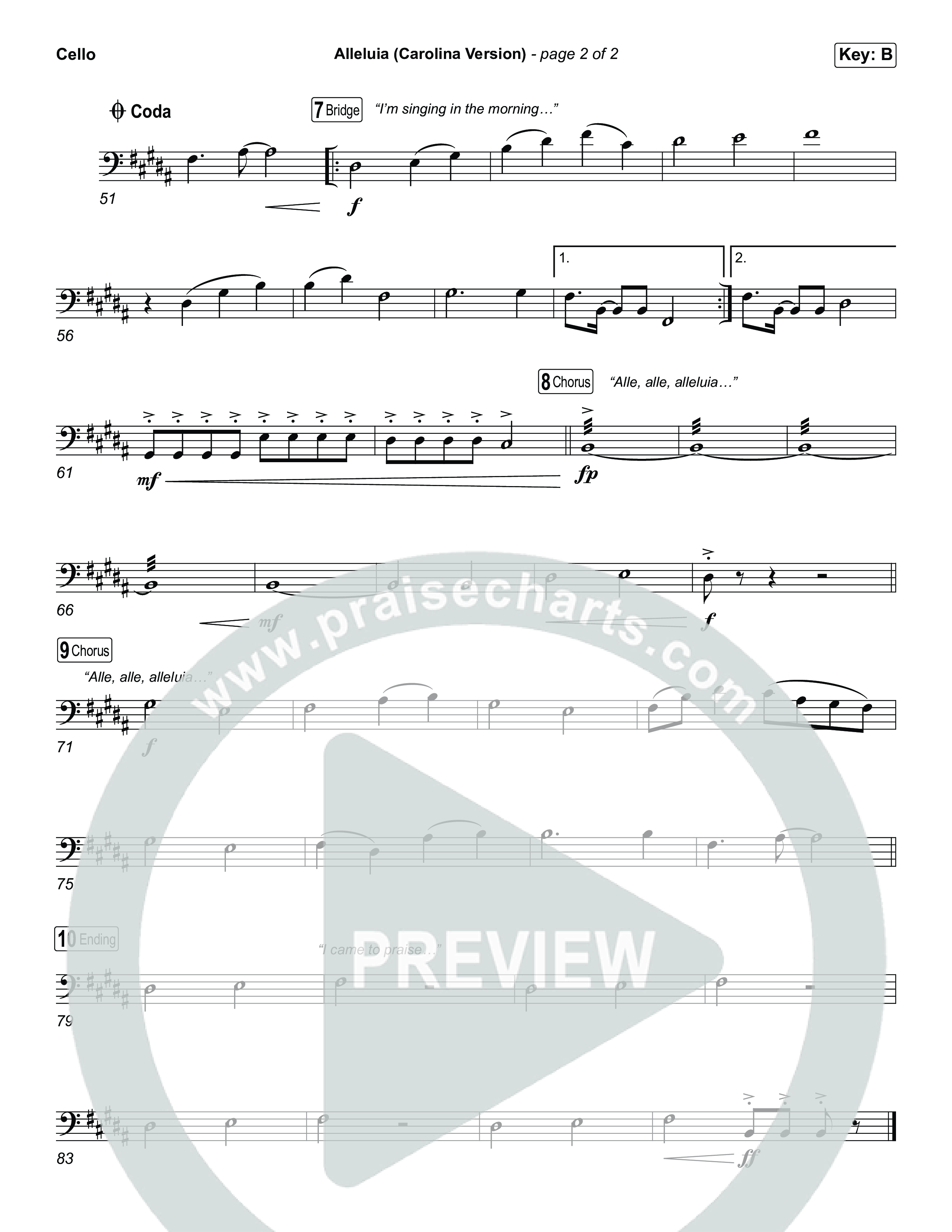 Alleluia (Carolina Version) Cello (Elevation Worship)