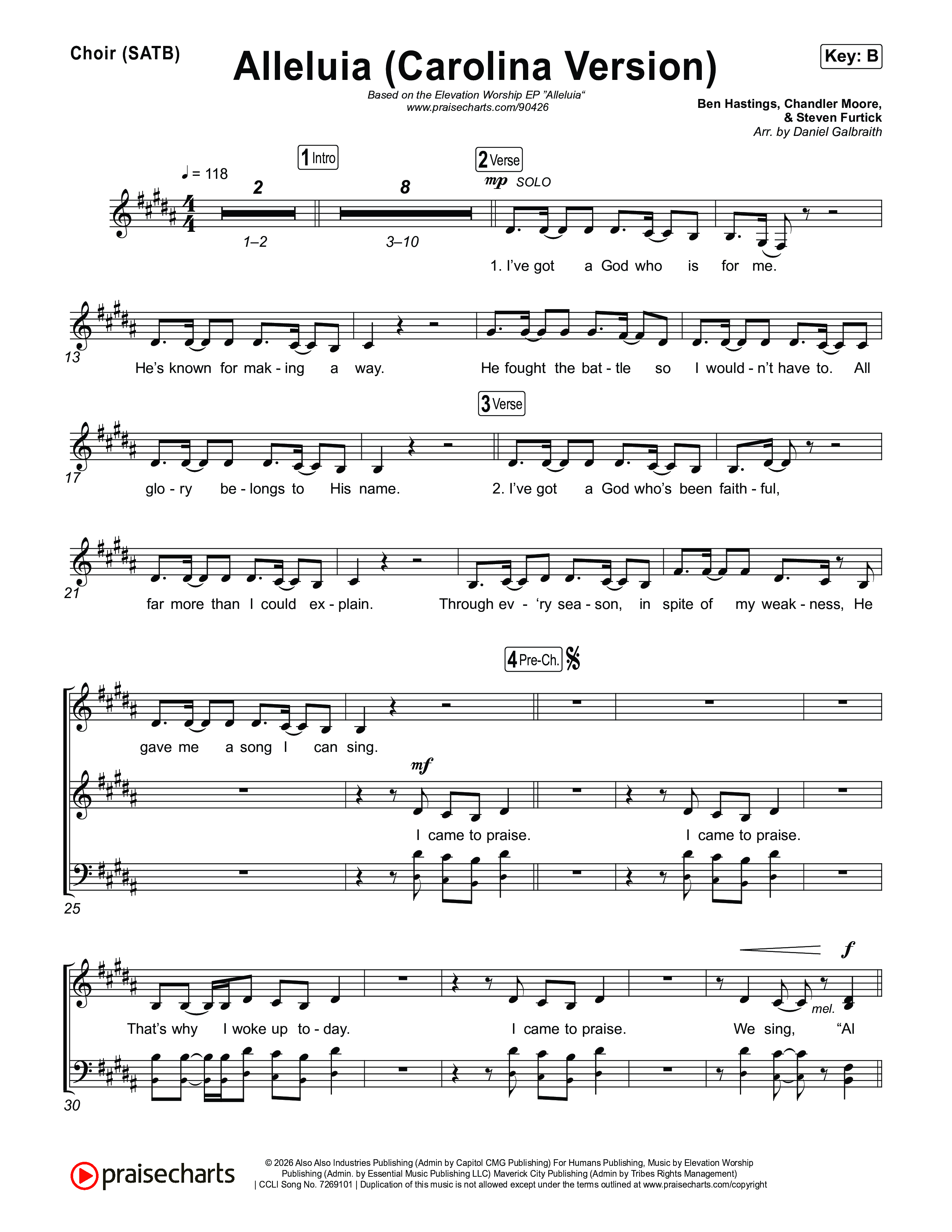 Alleluia (Carolina Version) Choir Sheet (SATB) (Elevation Worship)