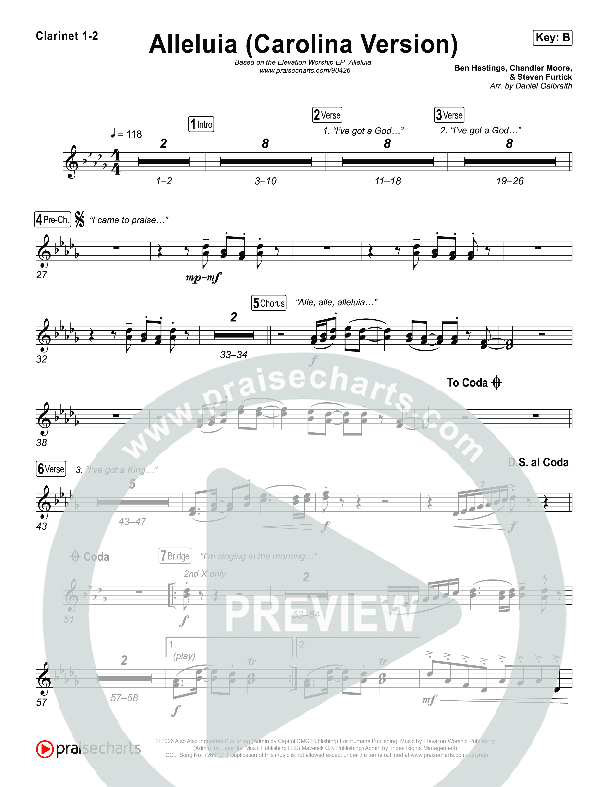 Alleluia (Carolina Version) Clarinet 1/2 (Elevation Worship)