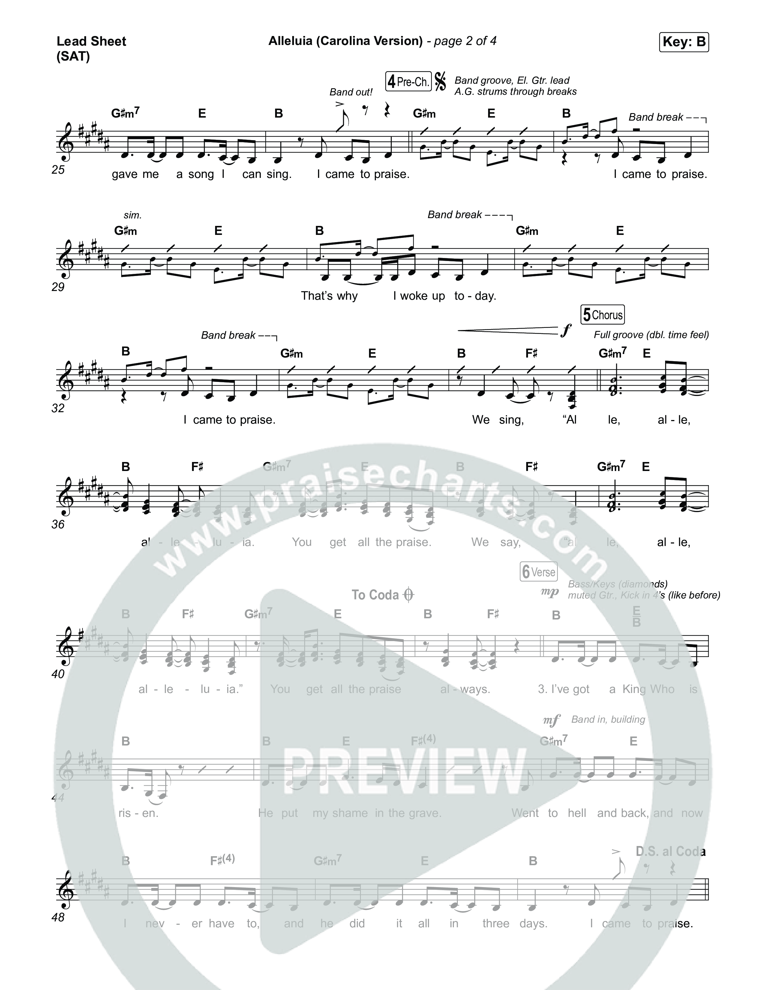 Alleluia (Carolina Version) Lead Sheet (SAT) (Elevation Worship)