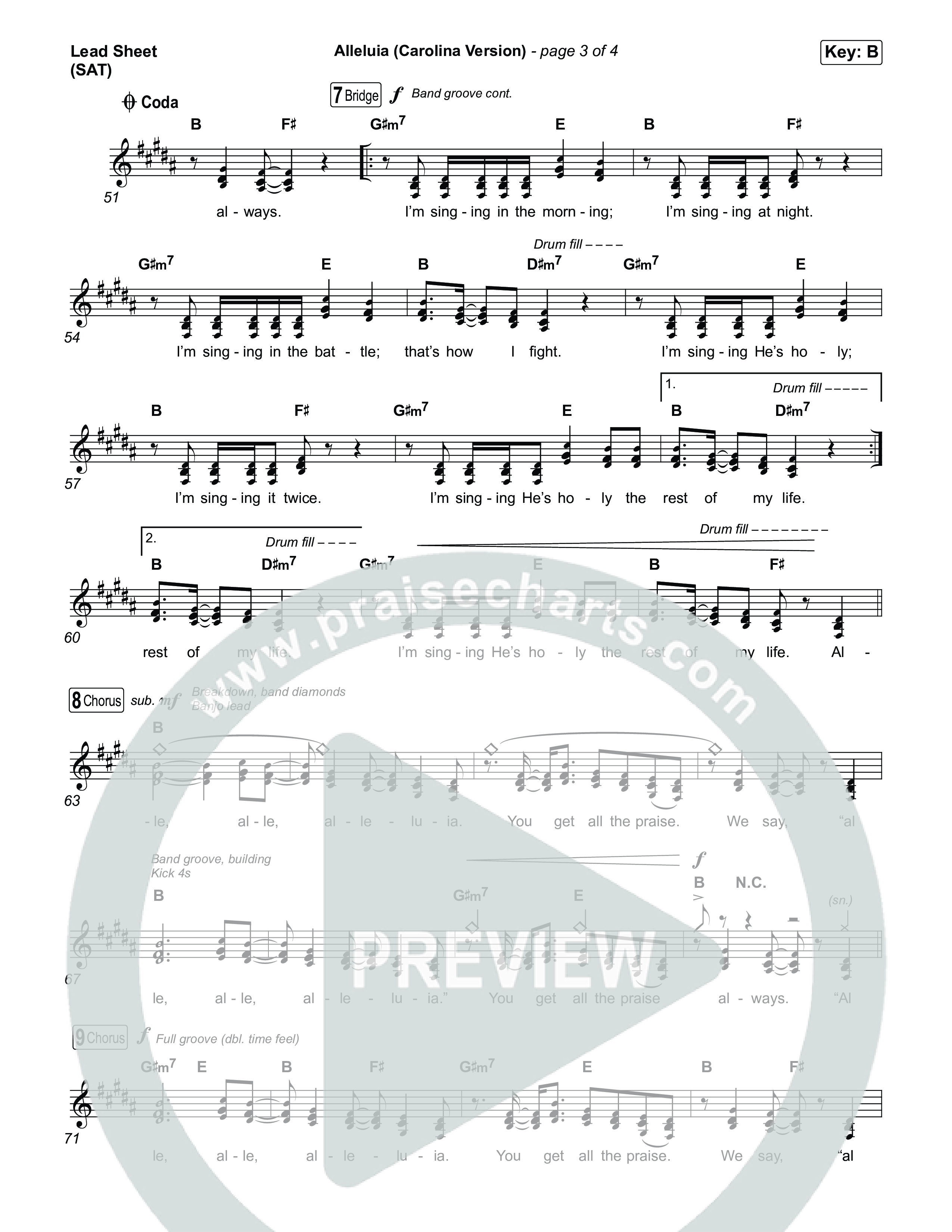Alleluia (Carolina Version) Lead Sheet (SAT) (Elevation Worship)