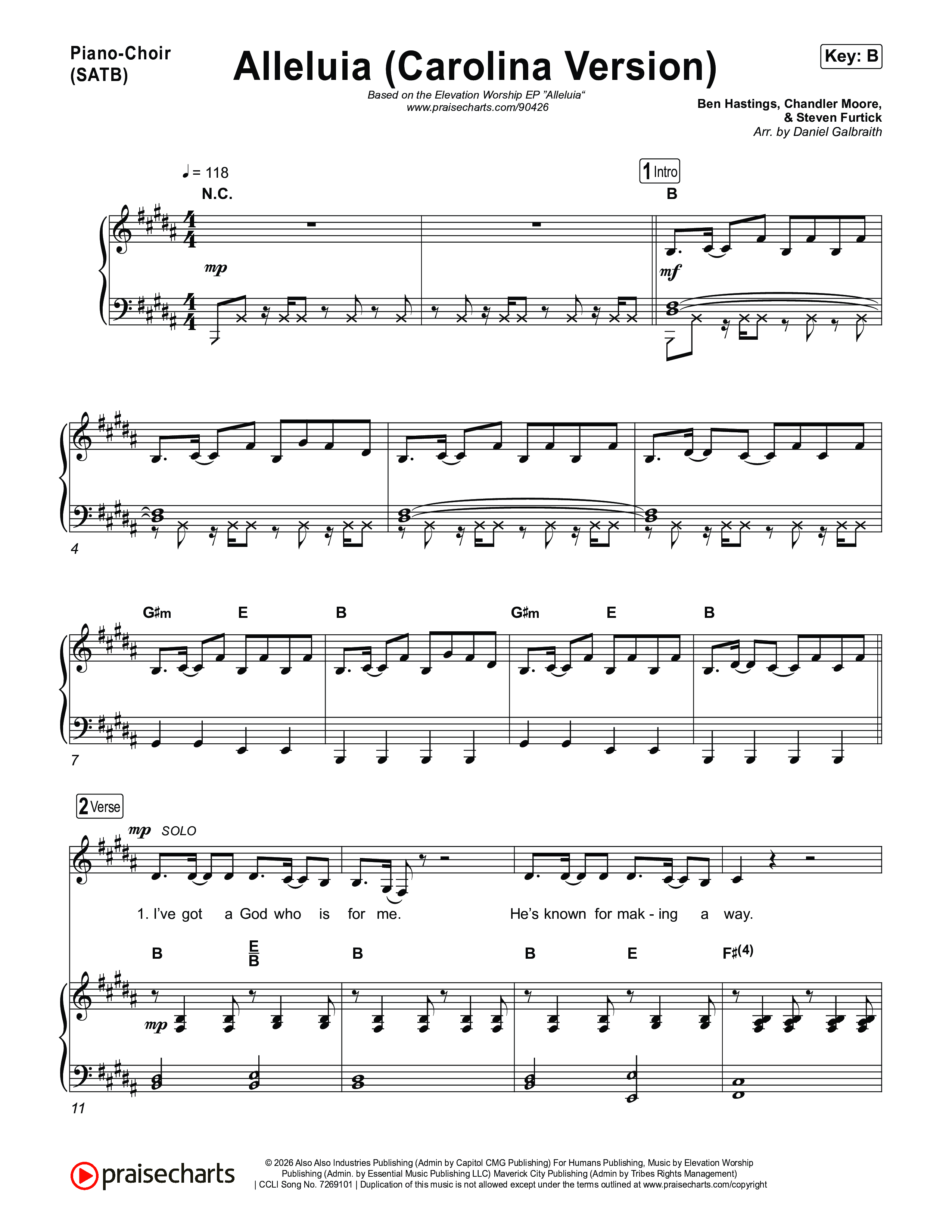 Alleluia (Carolina Version) Piano/Vocal Pack (Elevation Worship)