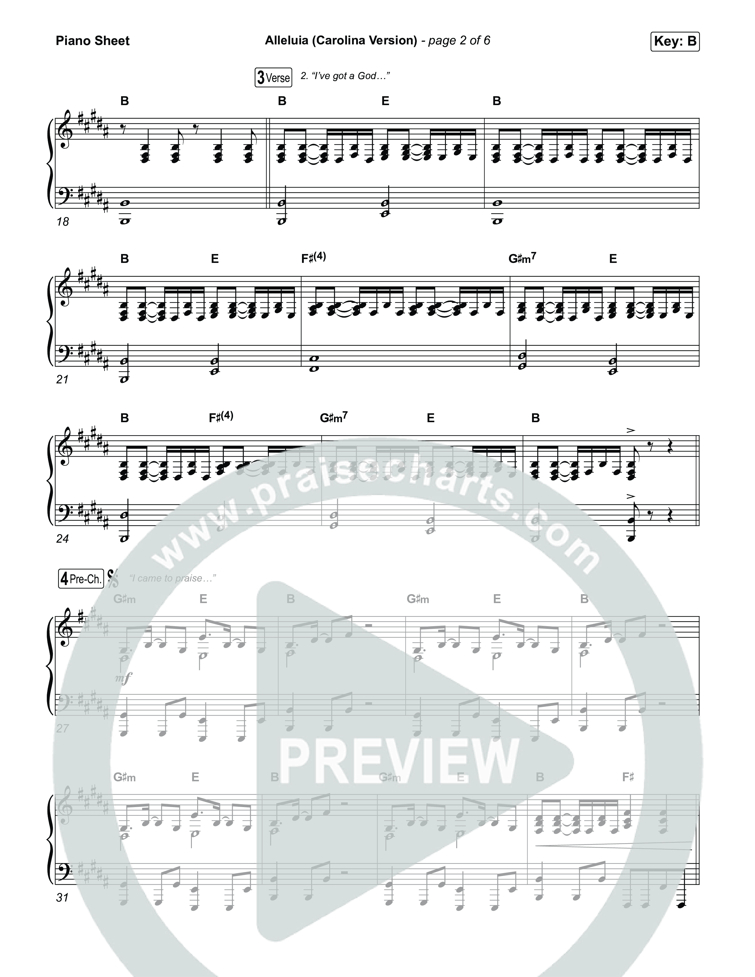Alleluia (Carolina Version) Piano Sheet (Elevation Worship)