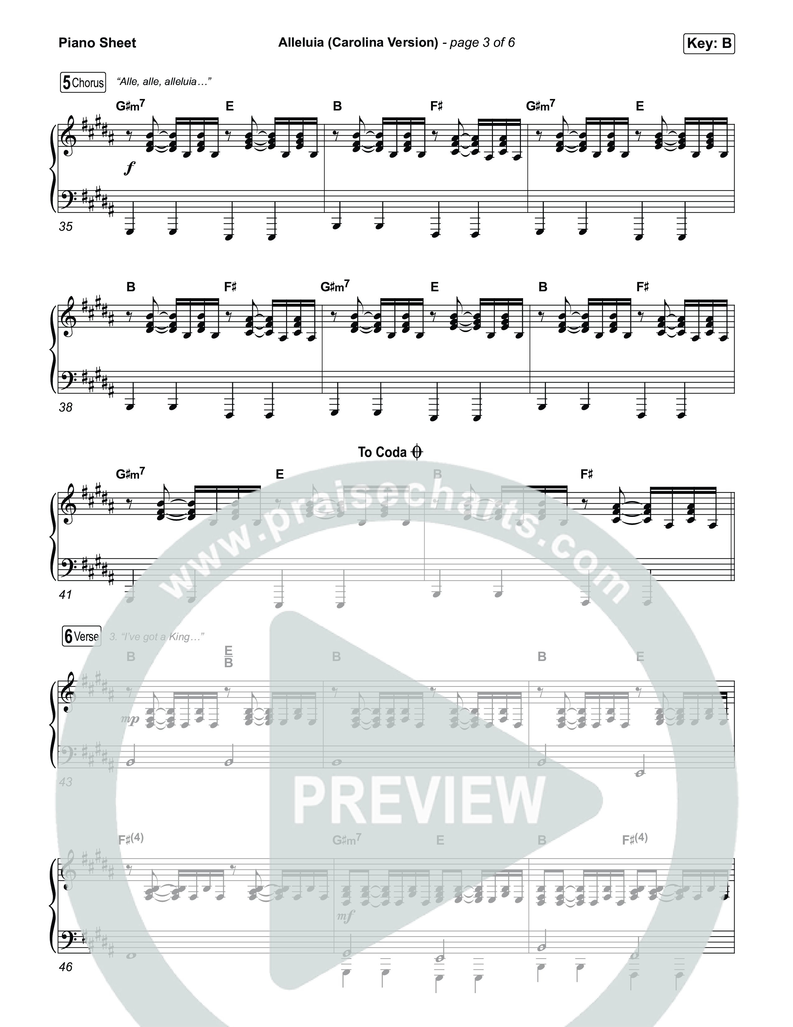 Alleluia (Carolina Version) Piano Sheet (Elevation Worship)