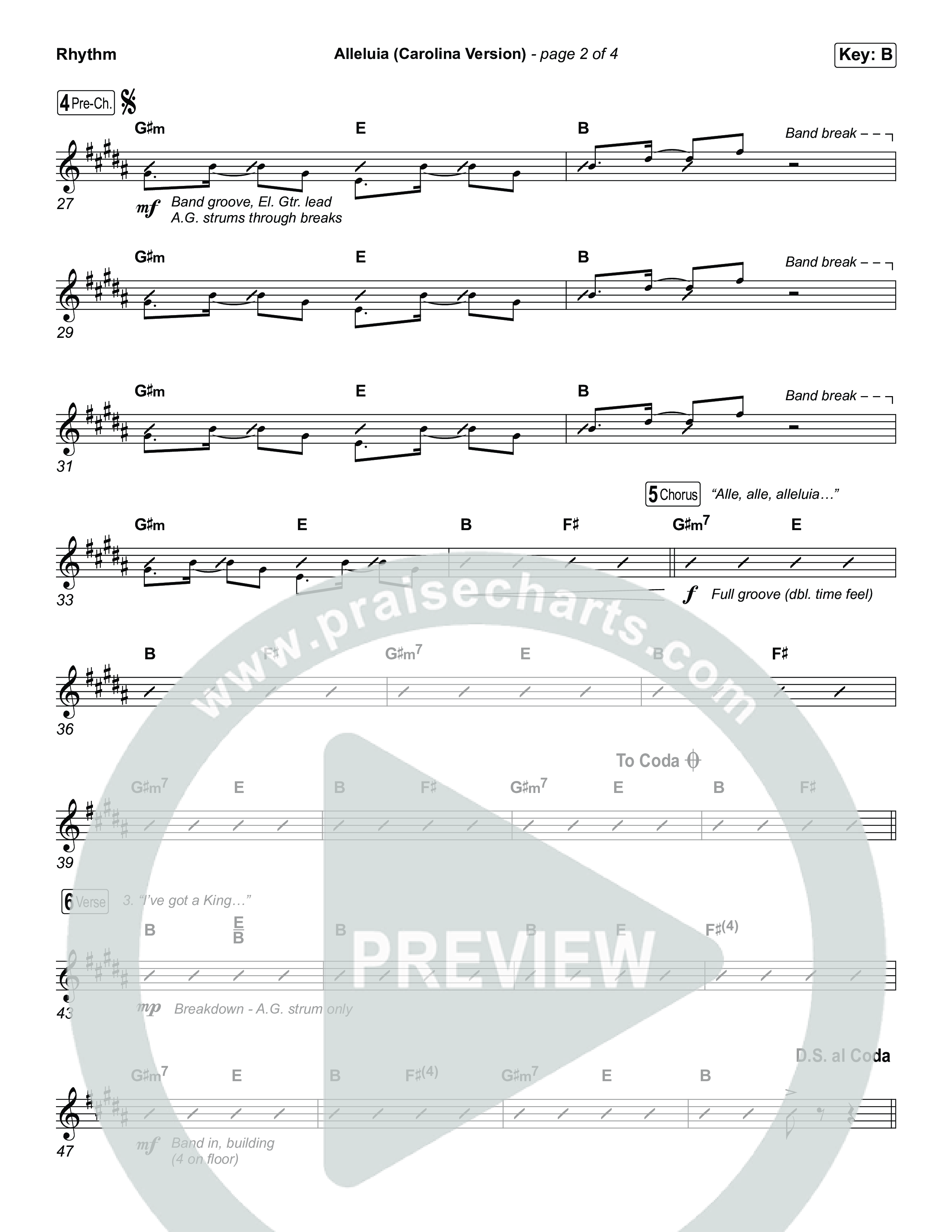 Alleluia (Carolina Version) Rhythm Chart (Elevation Worship)