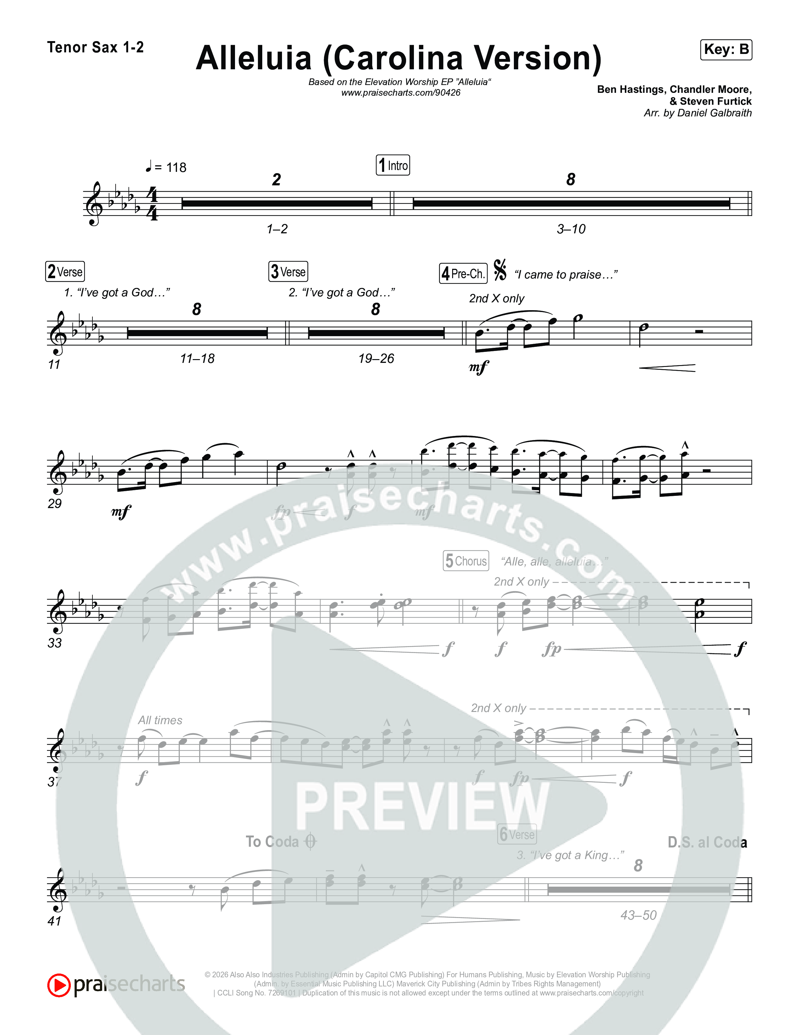 Alleluia (Carolina Version) Sax Pack (Elevation Worship)