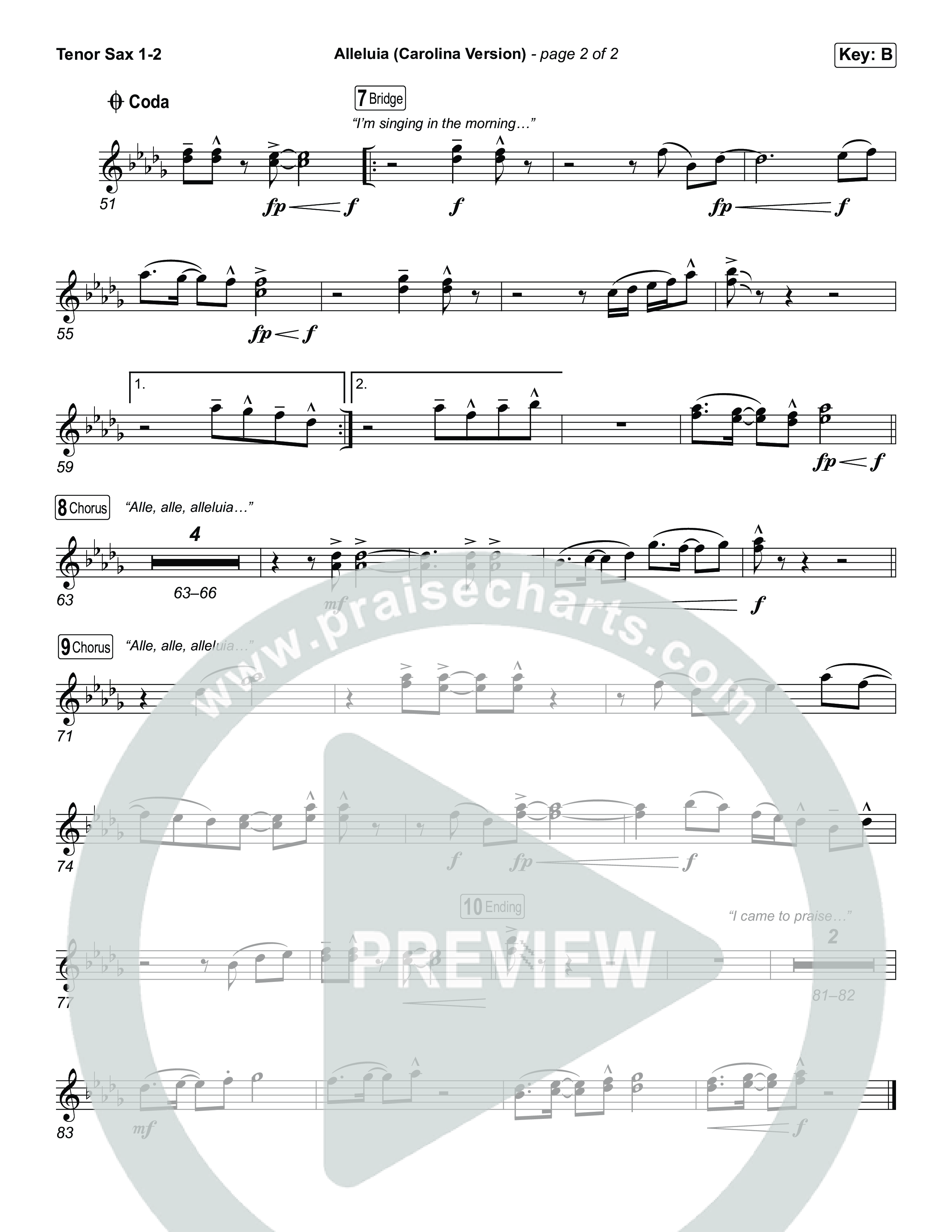 Alleluia (Carolina Version) Tenor Sax 1,2 (Elevation Worship)