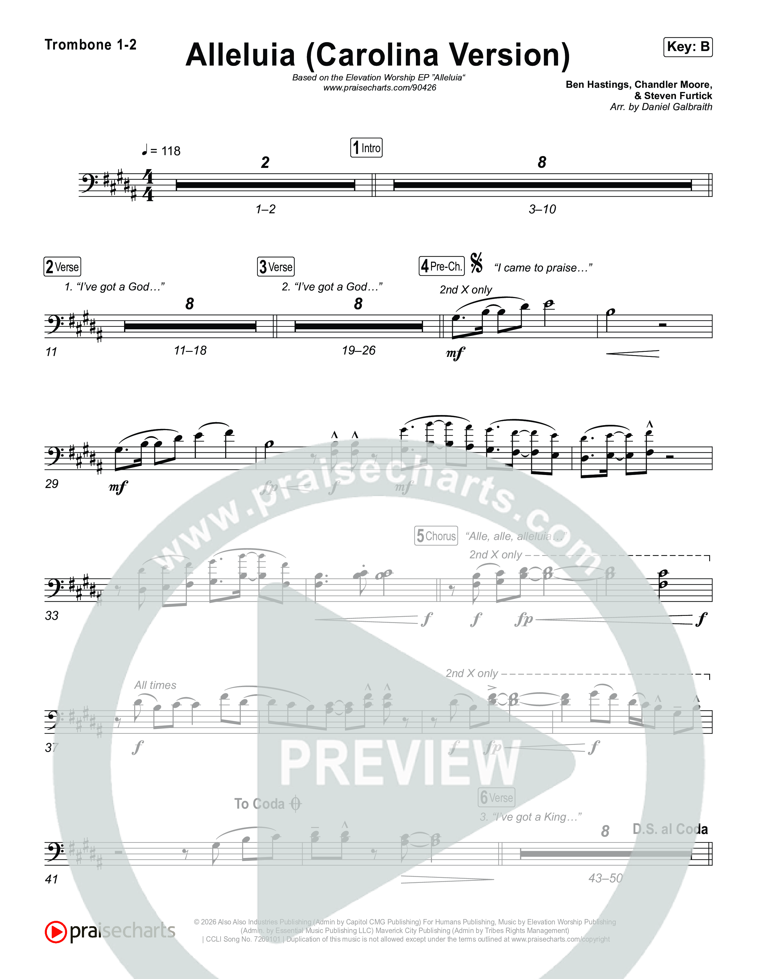 Alleluia (Carolina Version) Trombone 1,2 (Elevation Worship)