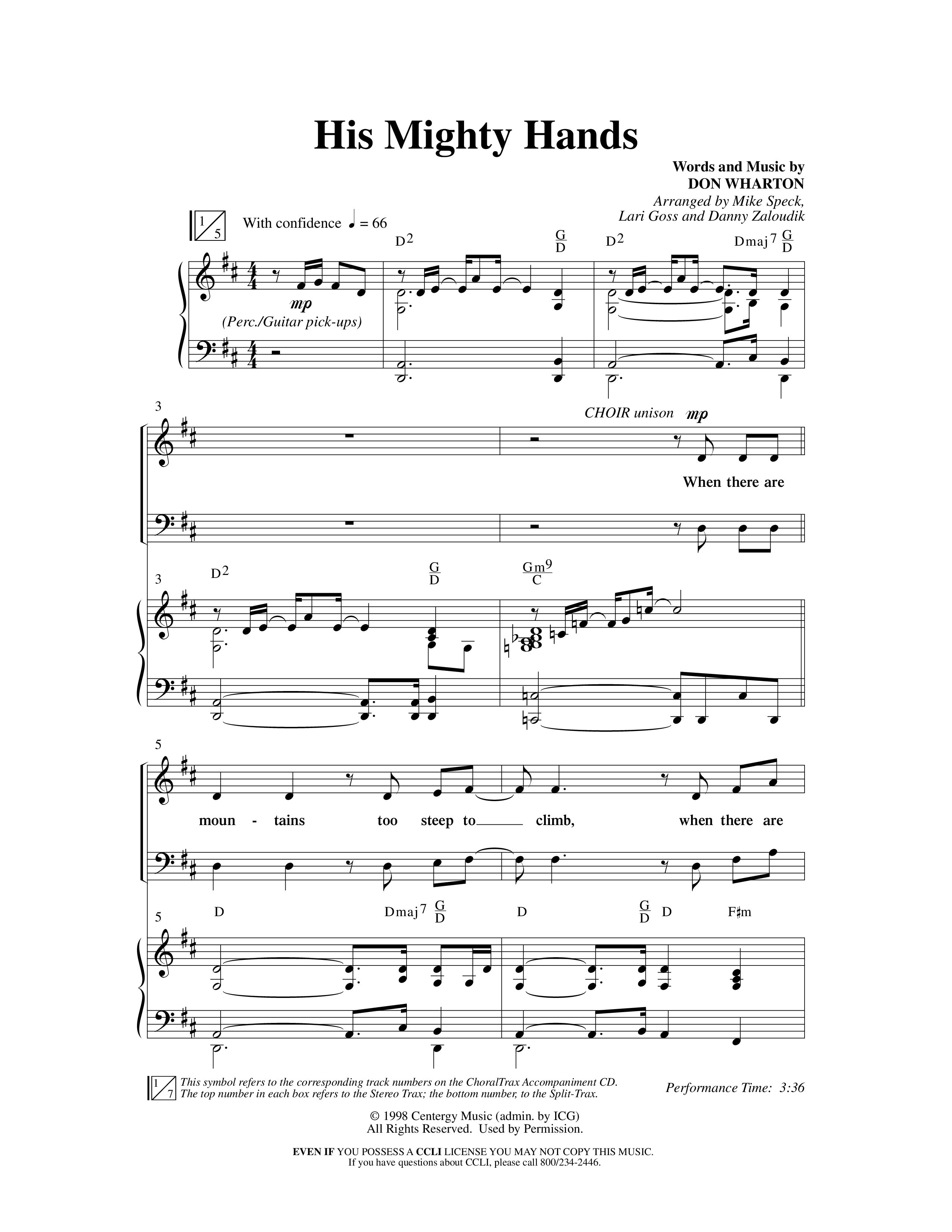 His Mighty Hands (Choral Anthem SATB) Anthem (SATB/Piano) (Word Music Choral / Arr. Mike Speck / Arr. Lari Goss / Arr. Danny Zaloudik)