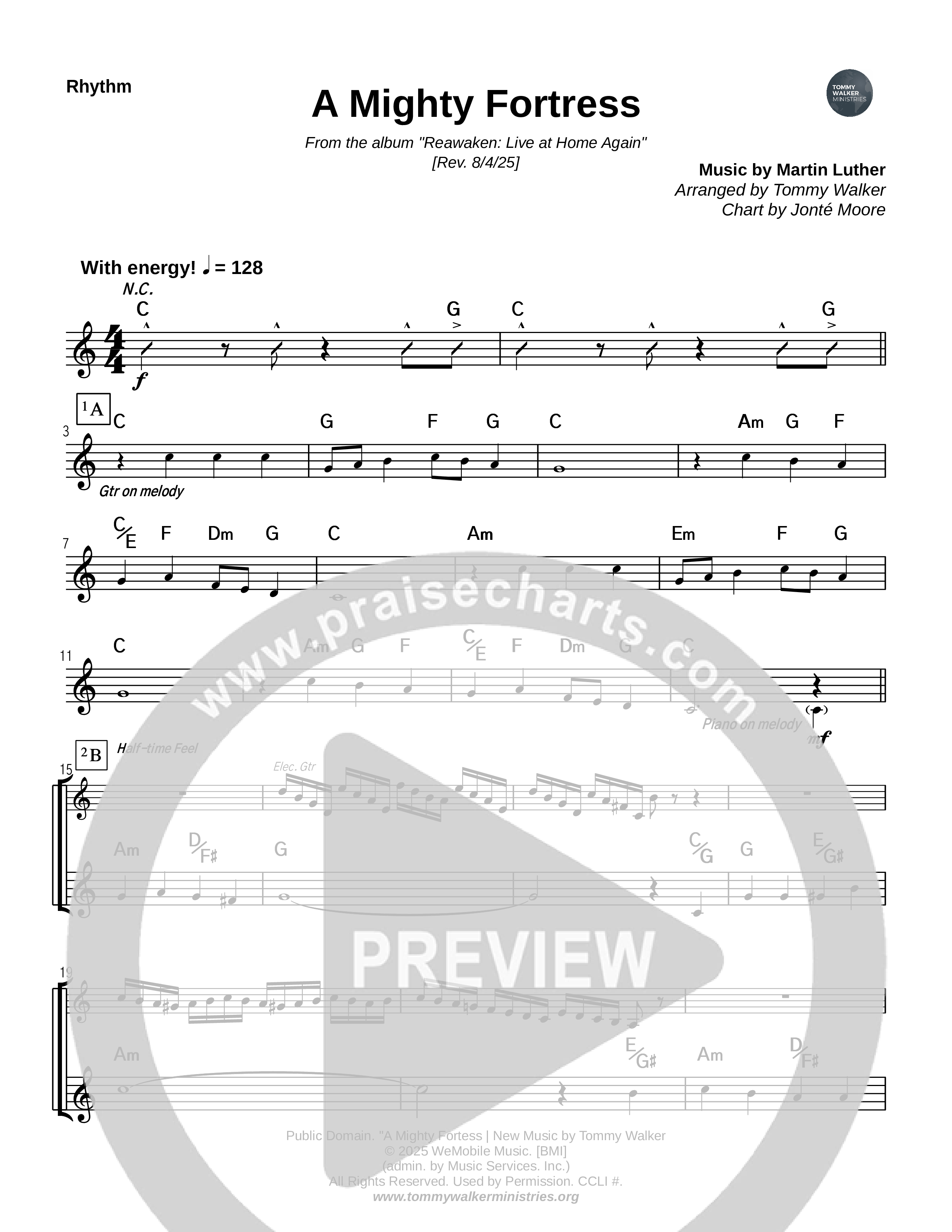 A Mighty Fortress Is Our God (Instrumental) Rhythm Chart (Tommy Walker)