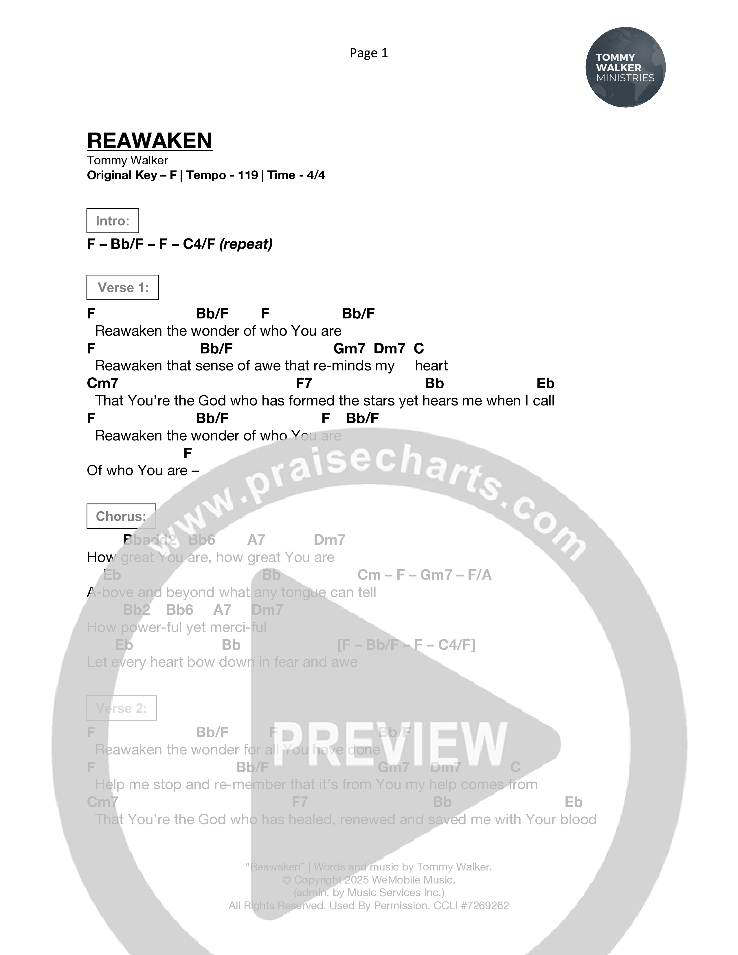 Reawaken Chord Chart (Tommy Walker)