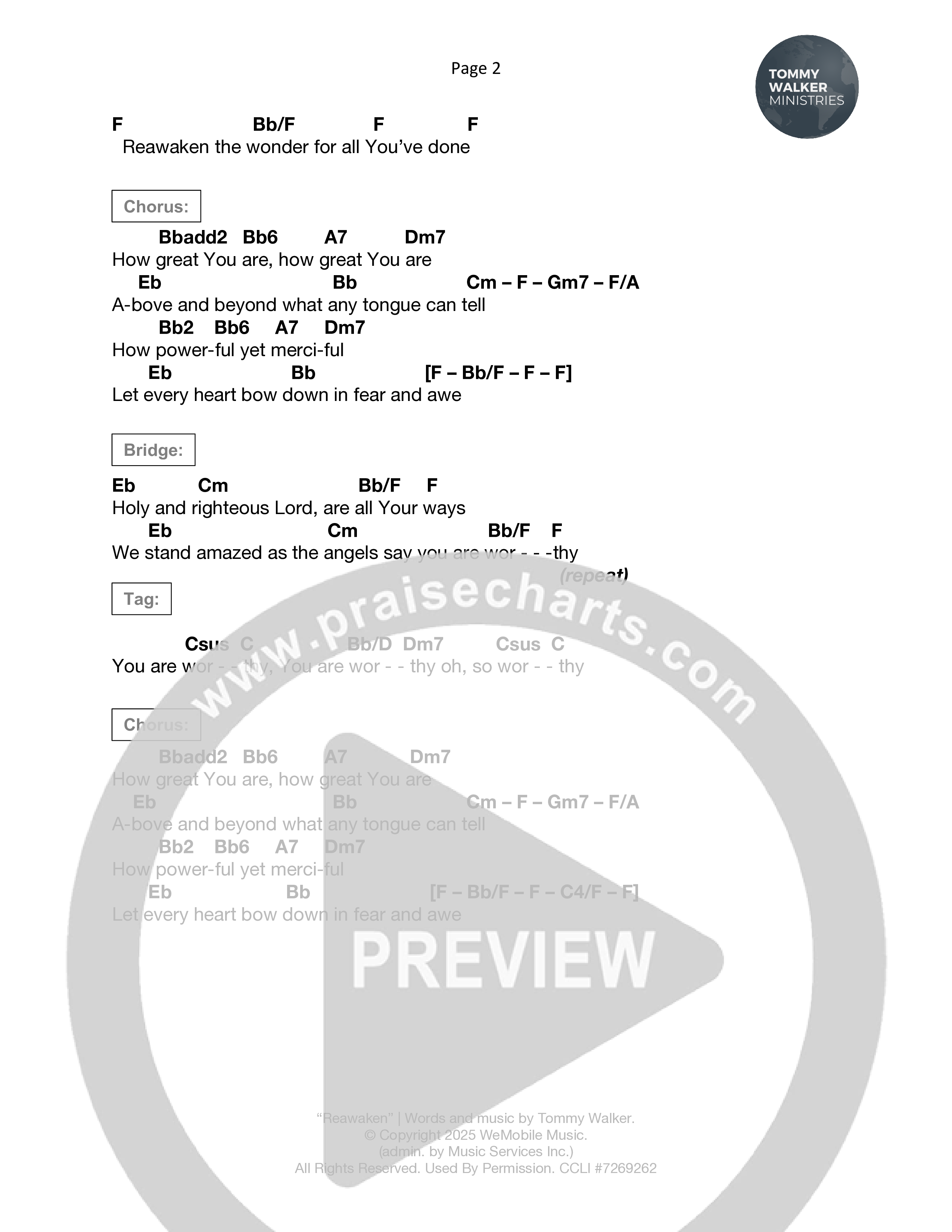Reawaken Chord Chart (Tommy Walker)