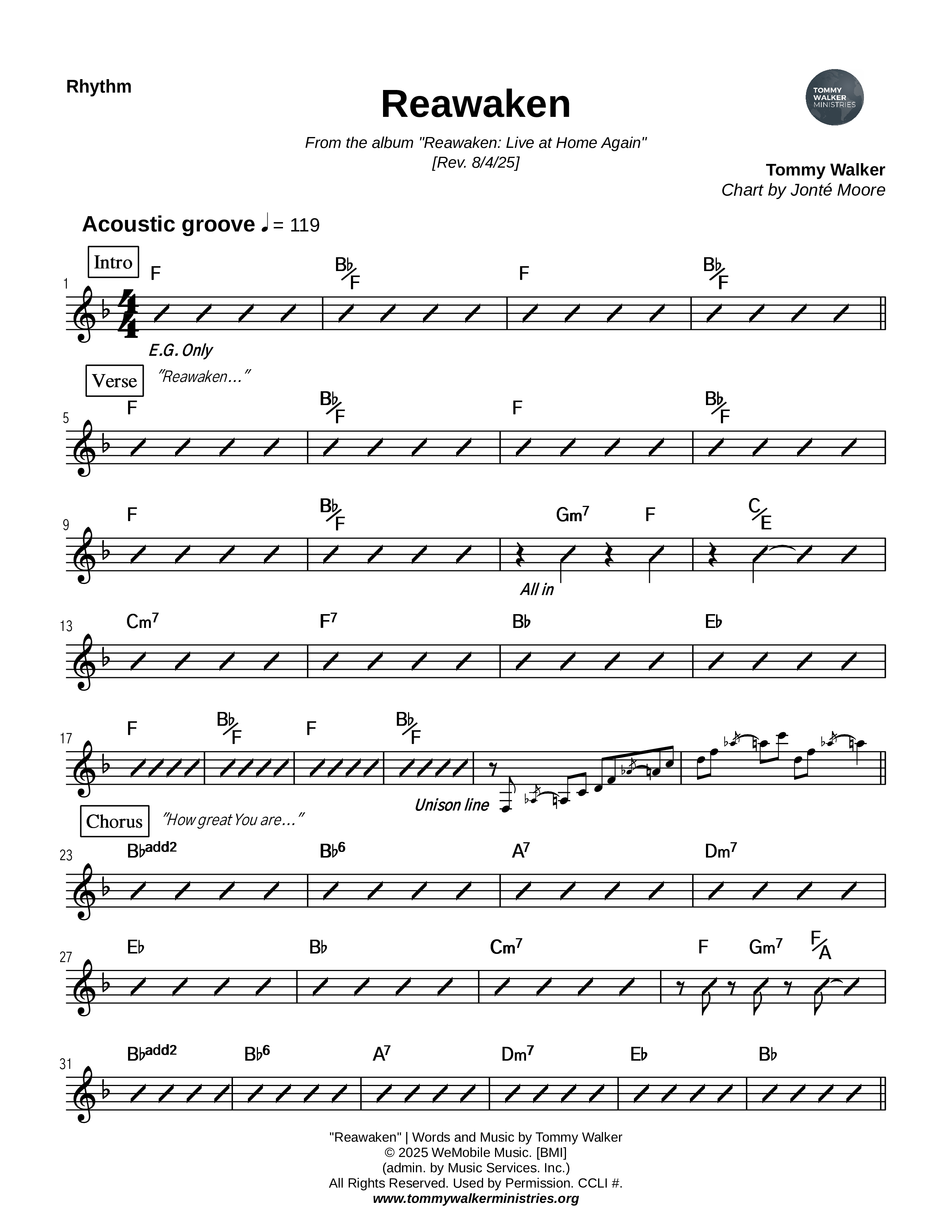 Reawaken Rhythm Chart (Tommy Walker)