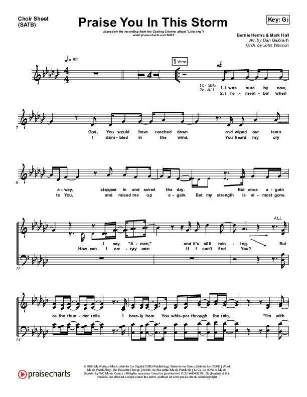 Praise You In This Storm Choir Vocals (SATB) (Casting Crowns)