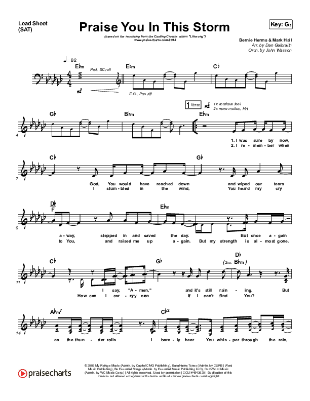 Praise You In This Storm Lead Sheet (SAT) (Casting Crowns)