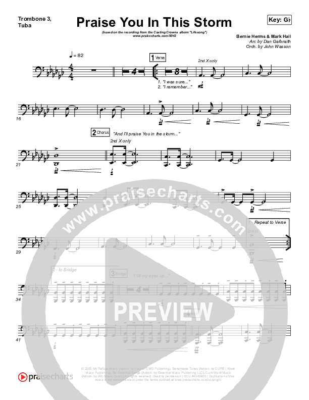 Praise You In This Storm Trombone 3/Tuba (Casting Crowns)