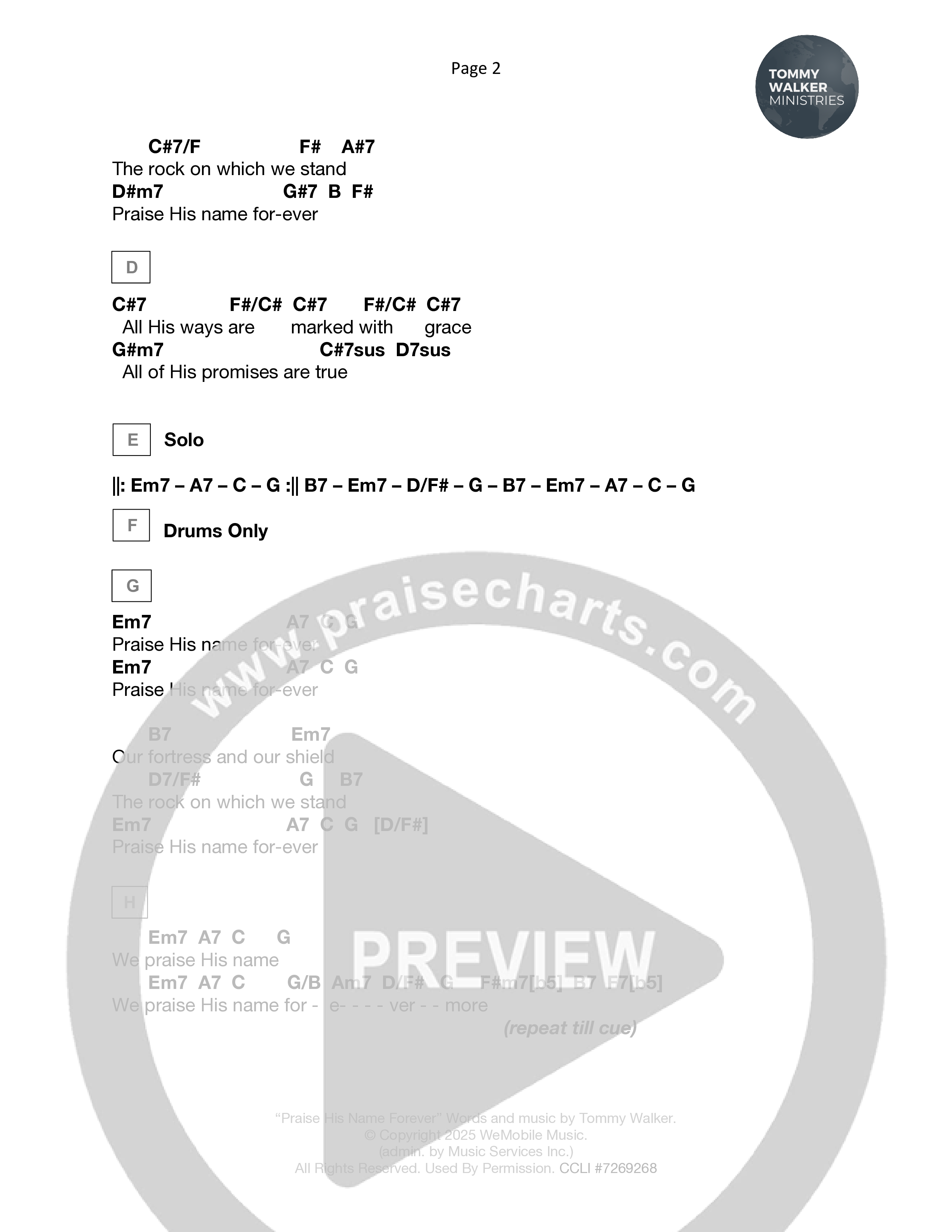 Praise His Name Forever Chord Chart (Tommy Walker)