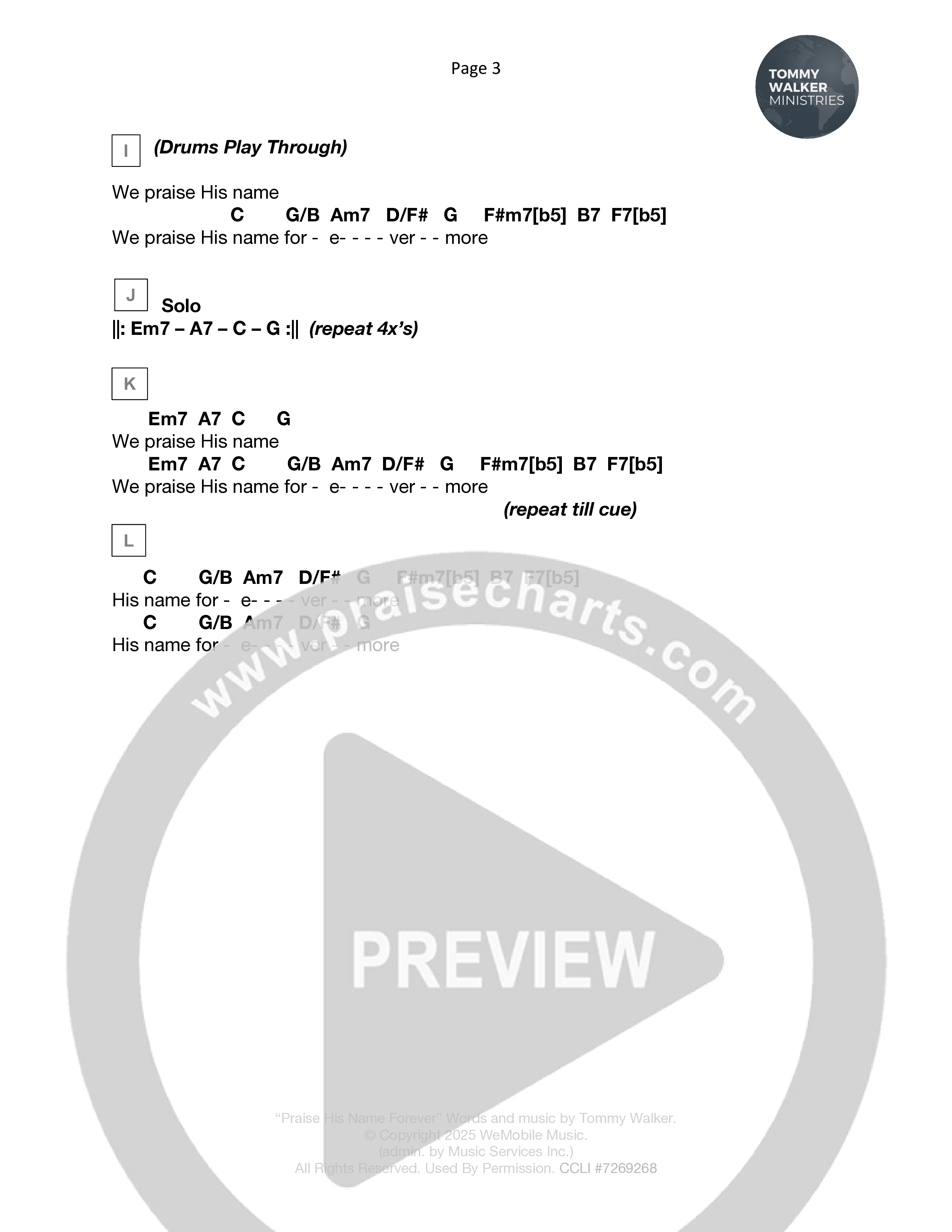 Praise His Name Forever Chord Chart (Tommy Walker)