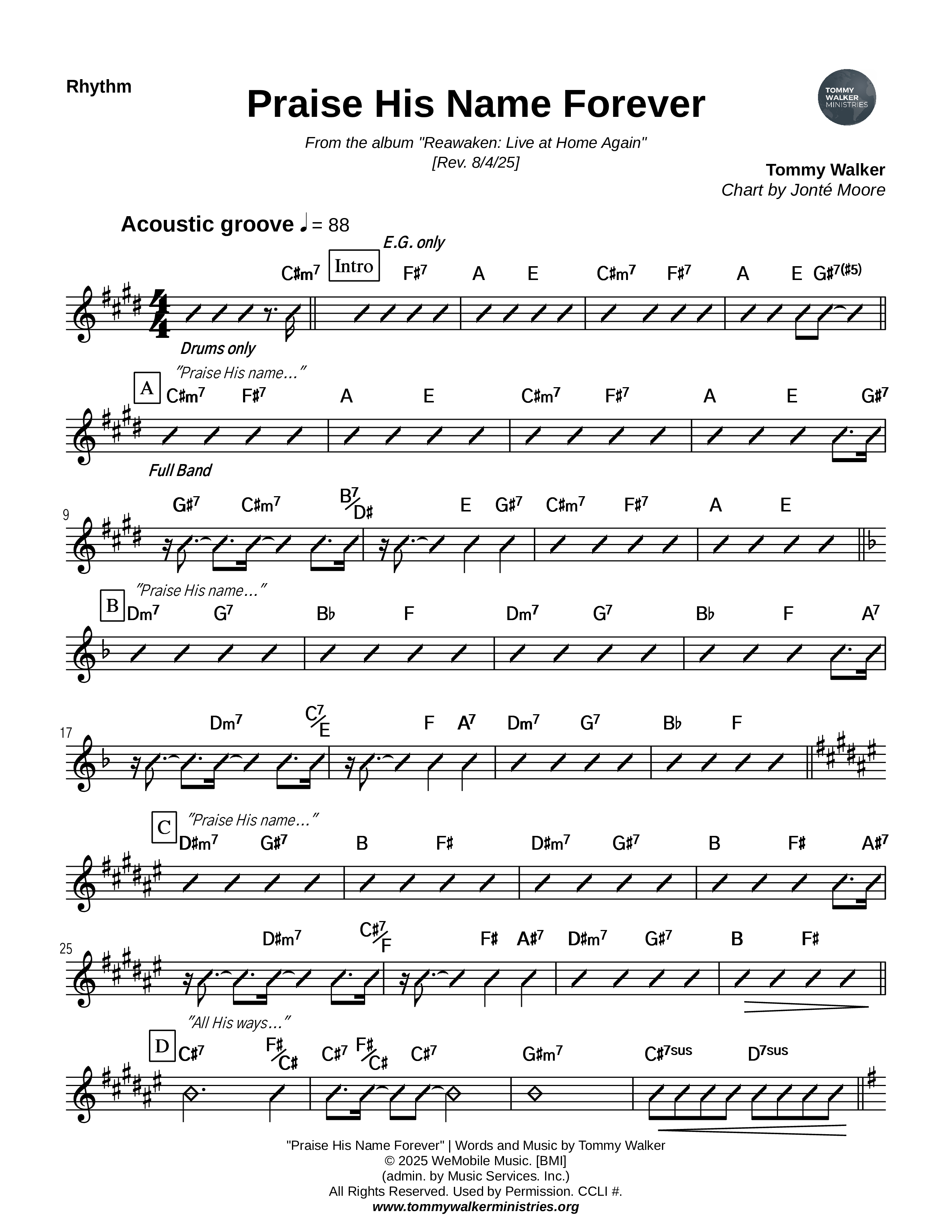 Praise His Name Forever Rhythm Chart (Tommy Walker)