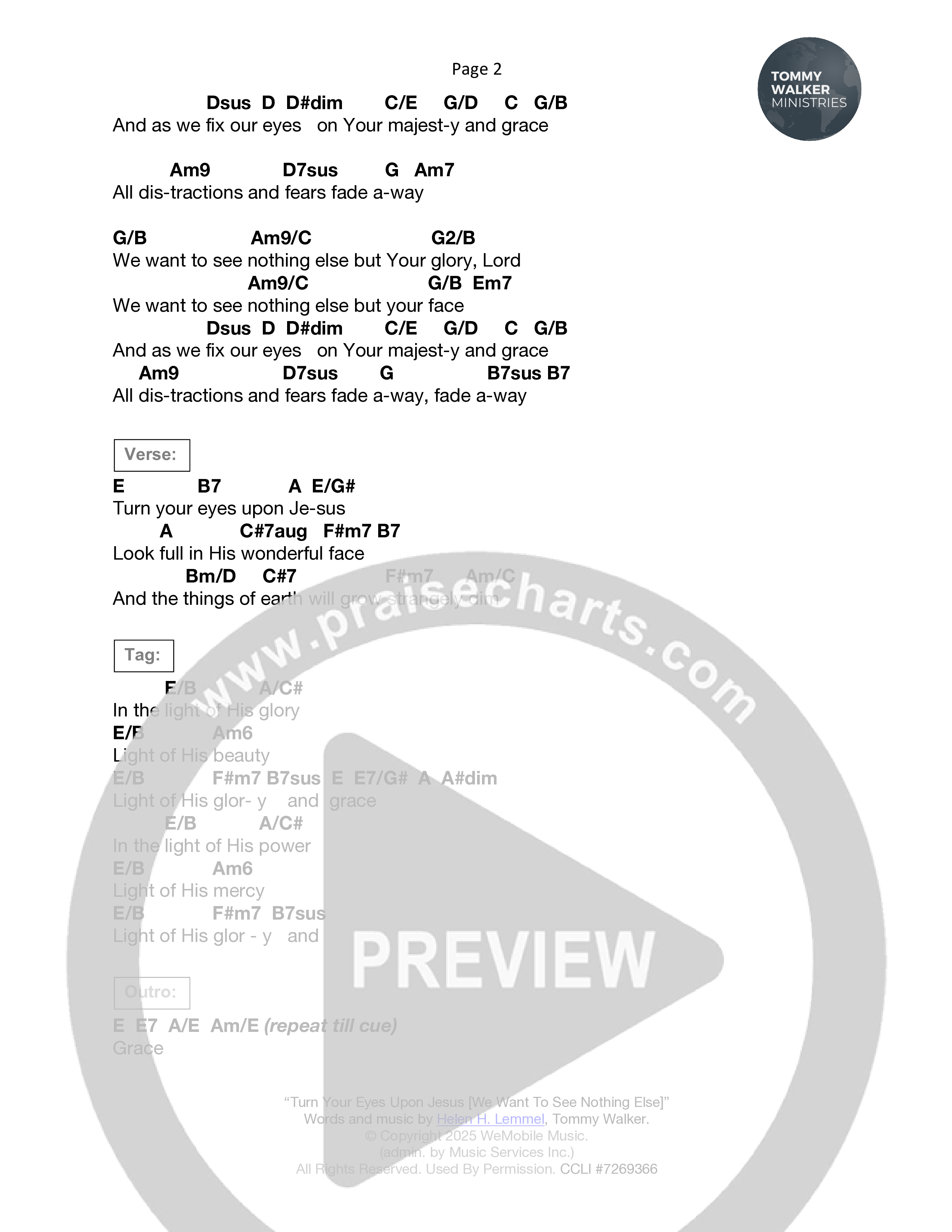 Turn Your Eyes Upon Jesus (We Want To See Nothing Else) Chord Chart (Tommy Walker)