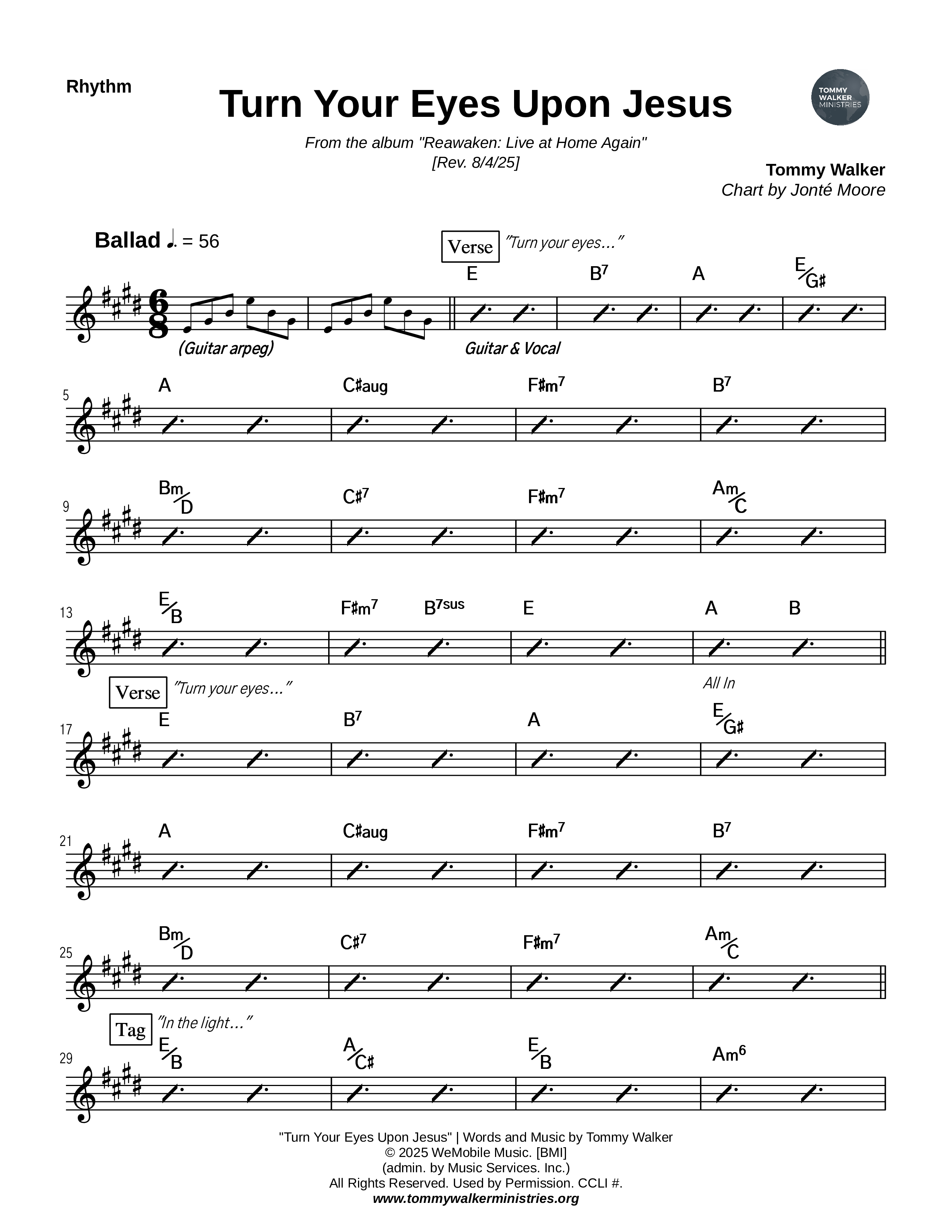 Turn Your Eyes Upon Jesus (We Want To See Nothing Else) Rhythm Chart (Tommy Walker)