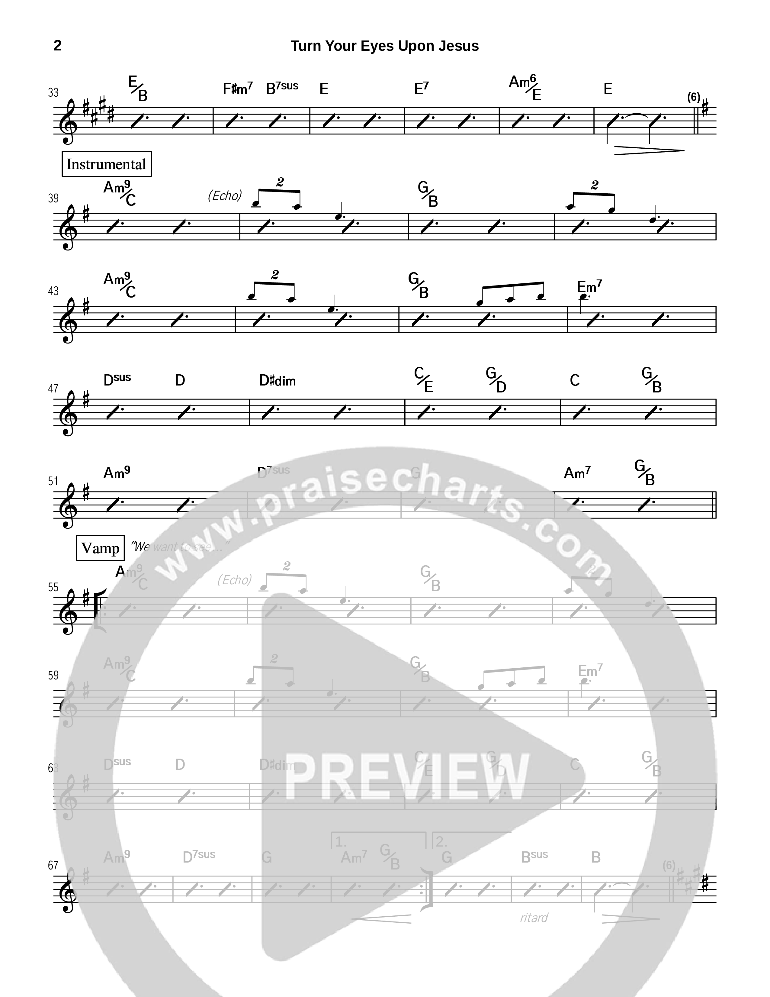 Turn Your Eyes Upon Jesus (We Want To See Nothing Else) Rhythm Chart (Tommy Walker)
