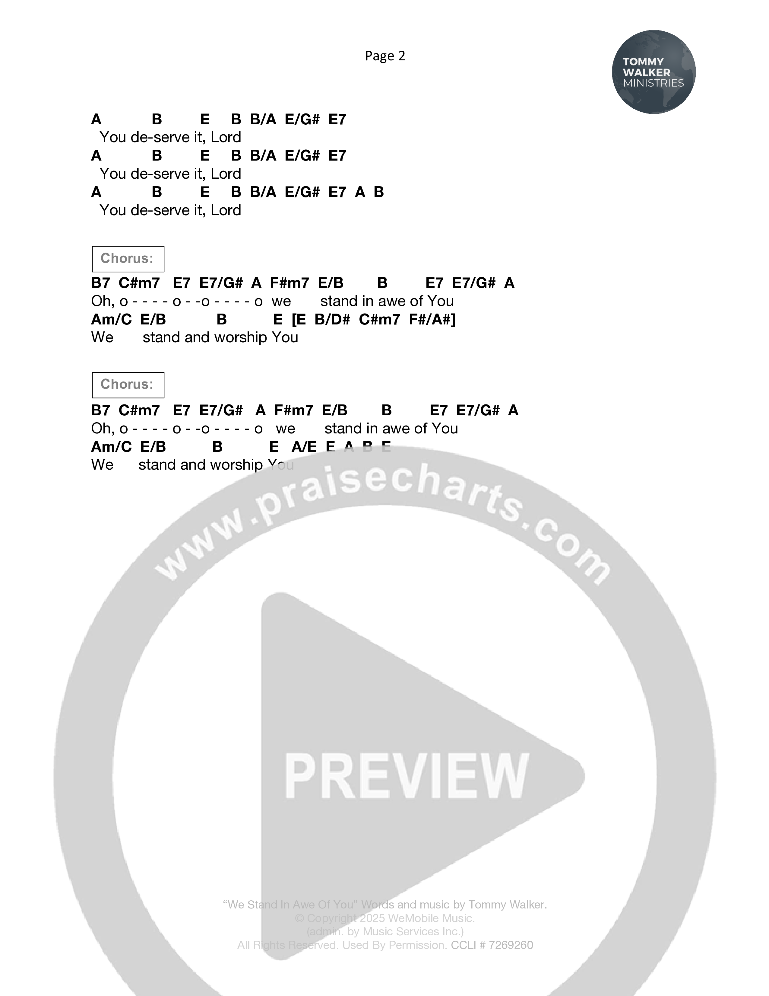 We Stand In Awe Of You Chord Chart (Tommy Walker)