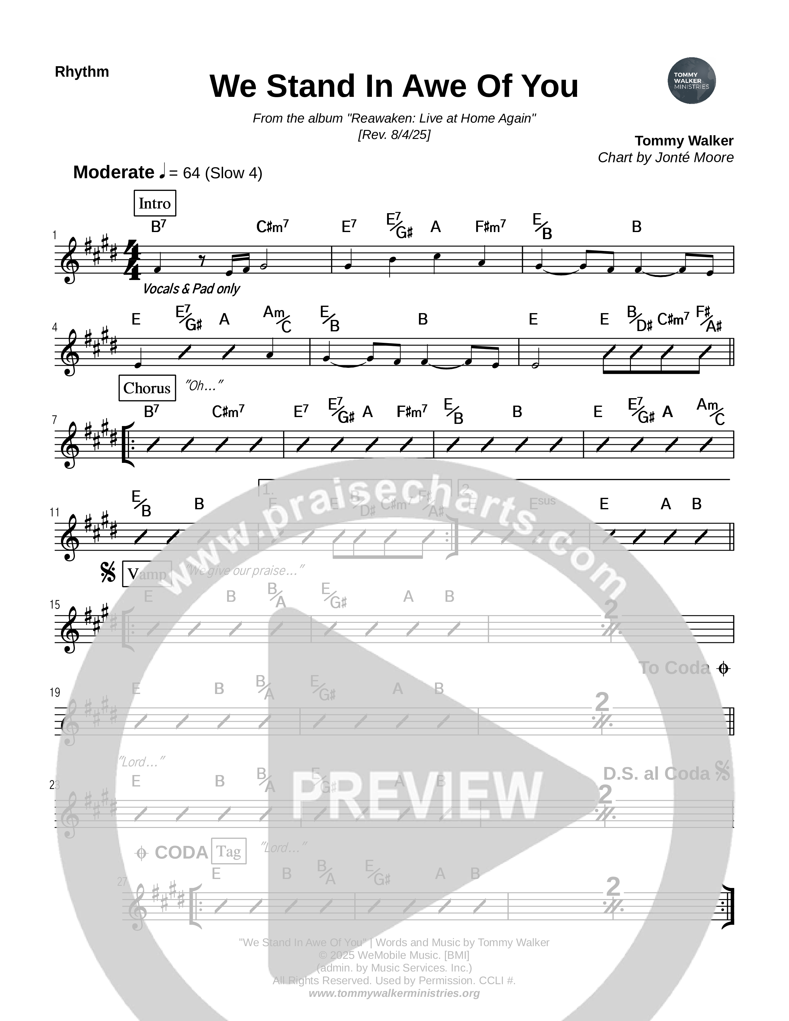 We Stand In Awe Of You Rhythm Chart (Tommy Walker)