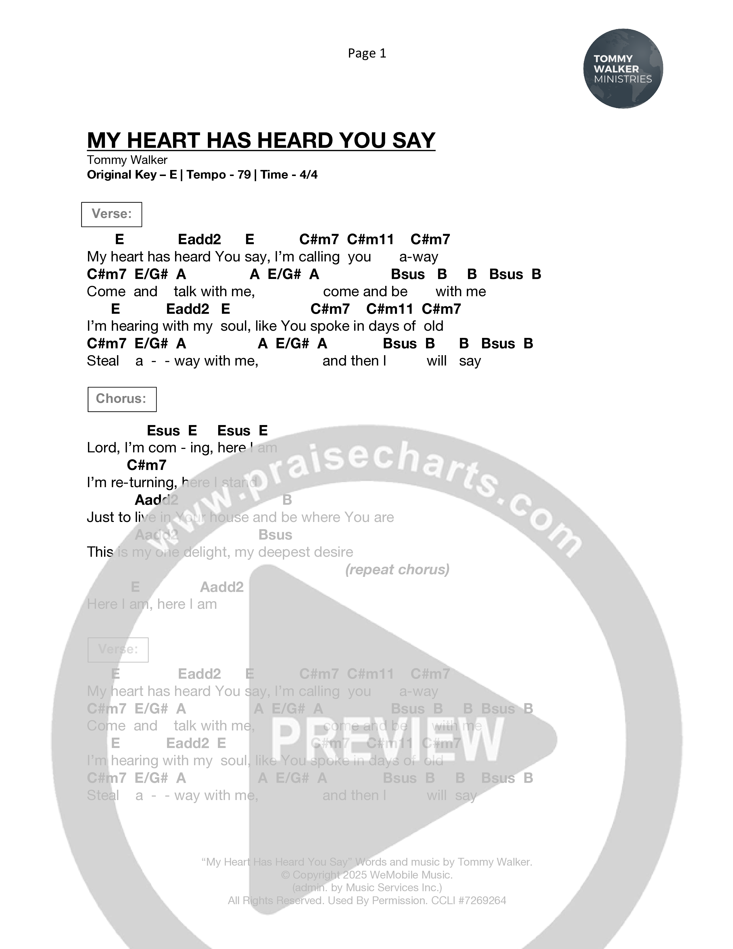 My Heart Has Heard You Say Chord Chart (Tommy Walker)