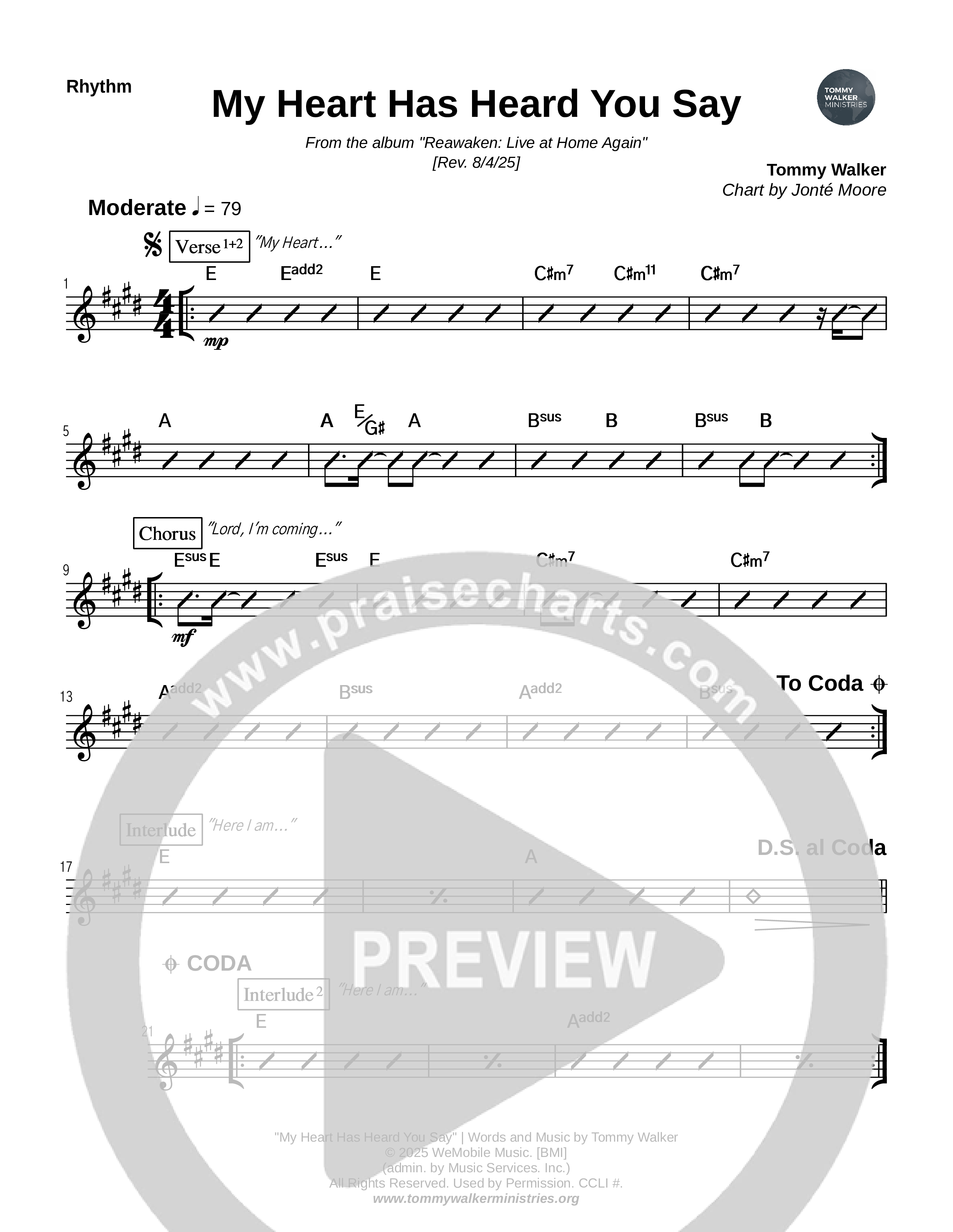 My Heart Has Heard You Say Rhythm Chart (Tommy Walker)