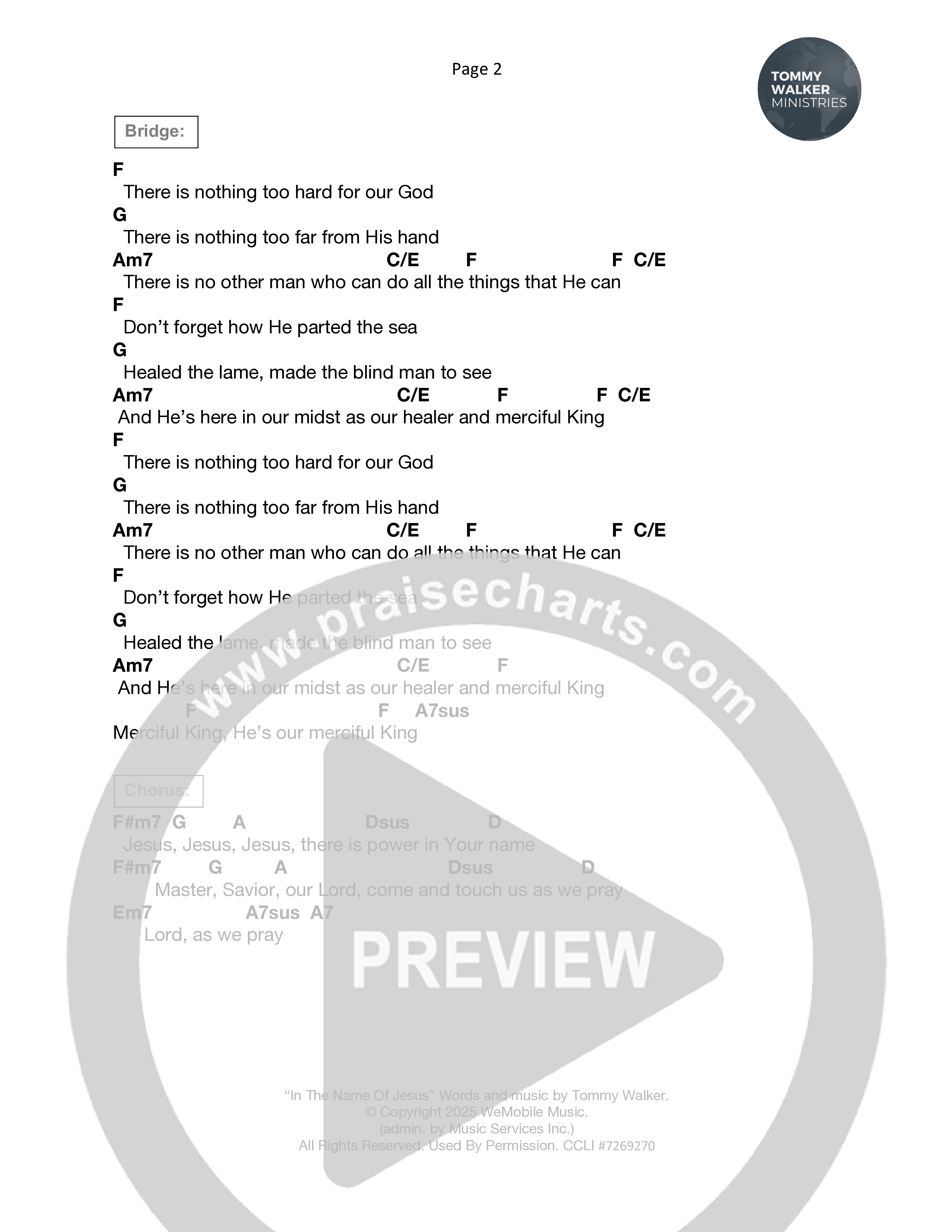In The Name Of Jesus Chord Chart (Tommy Walker)