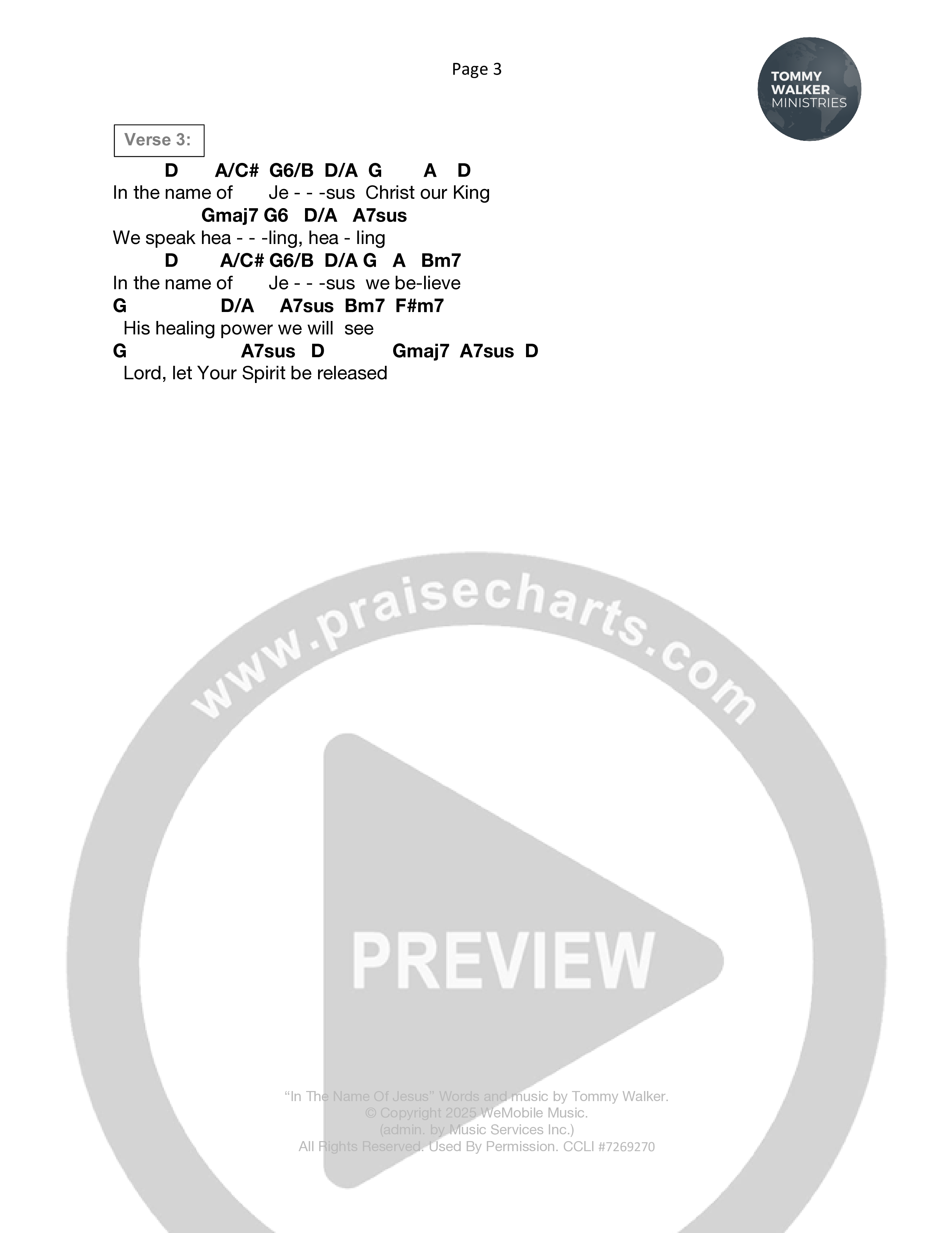 In The Name Of Jesus Chord Chart (Tommy Walker)