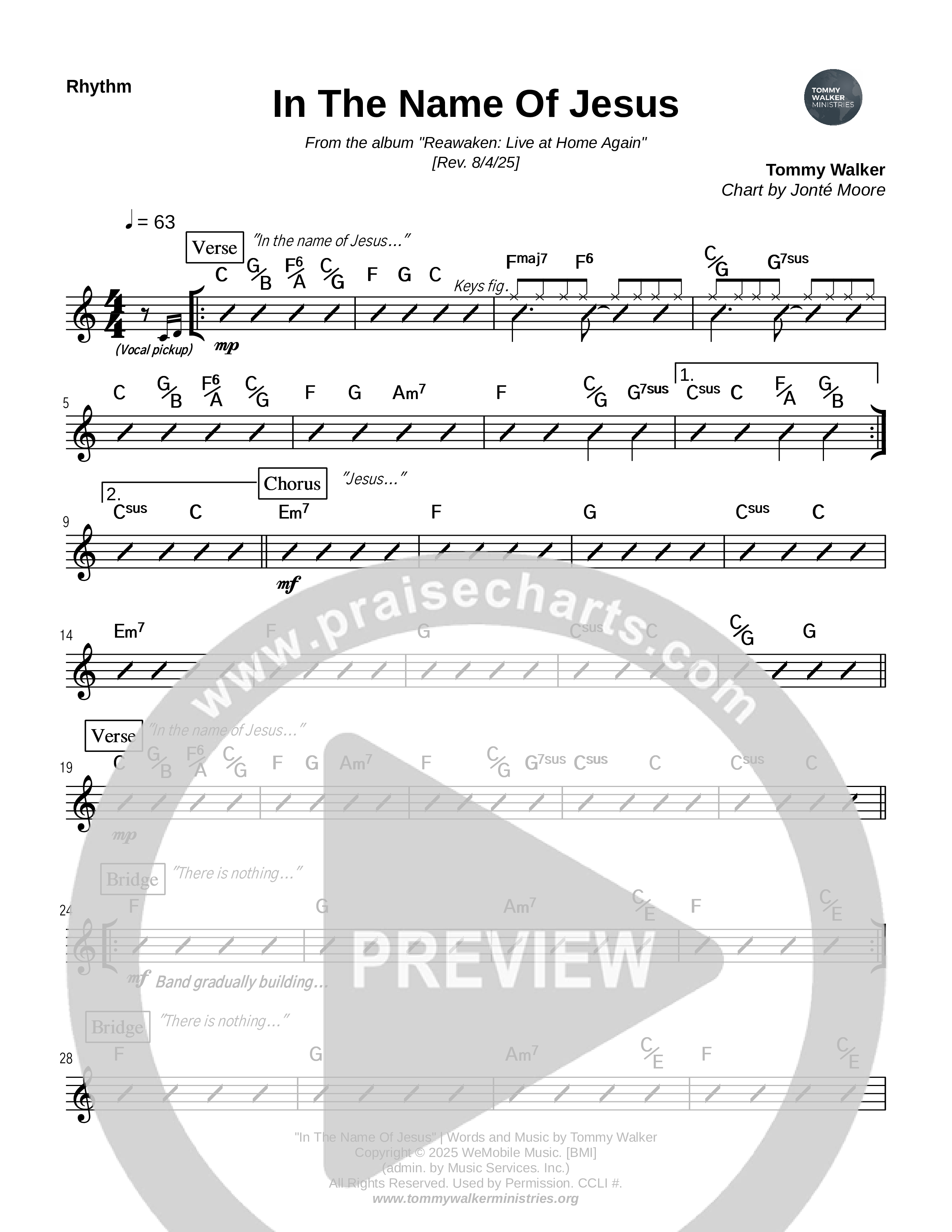 In The Name Of Jesus Rhythm Chart (Tommy Walker)