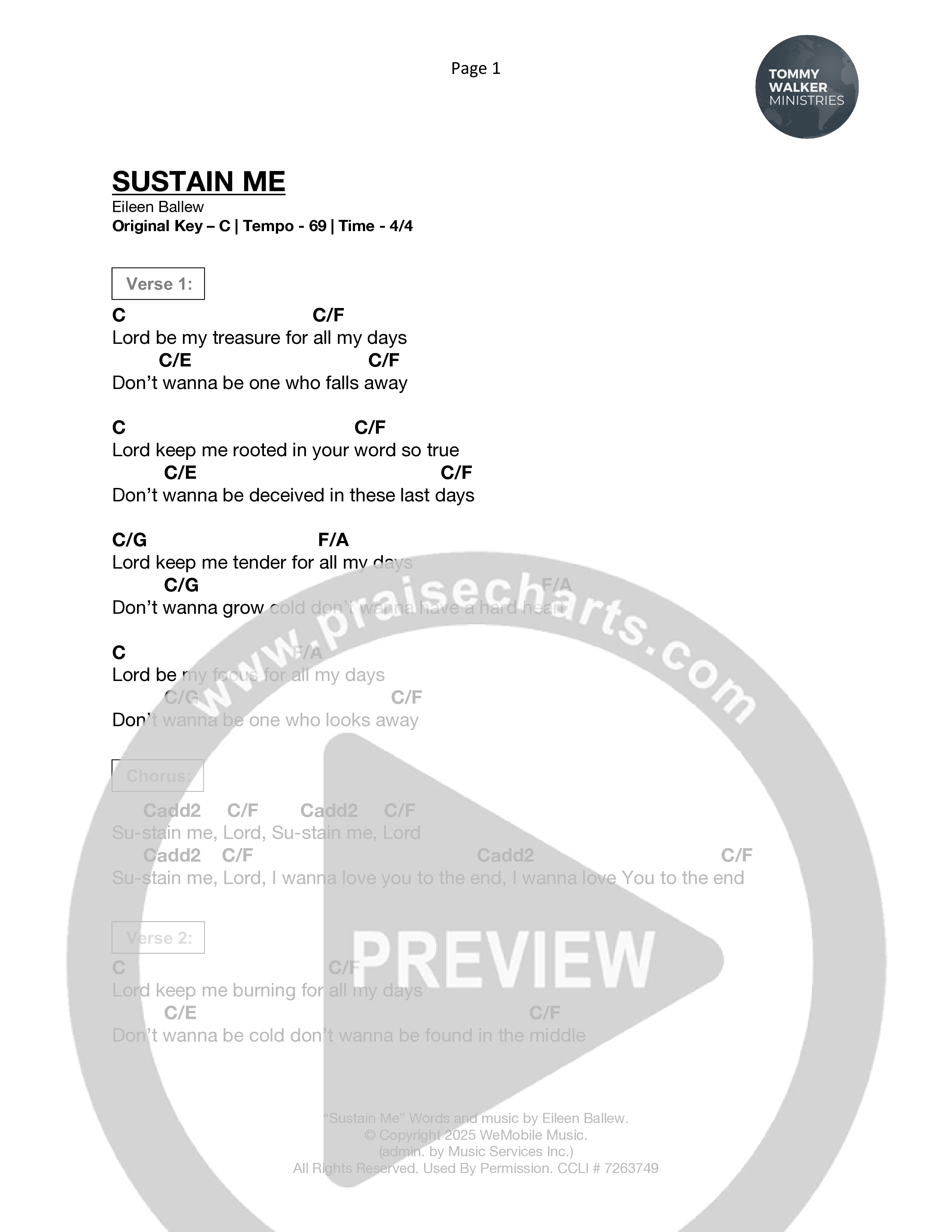 Sustain Me Chord Chart (Tommy Walker / Eileen Ballew)