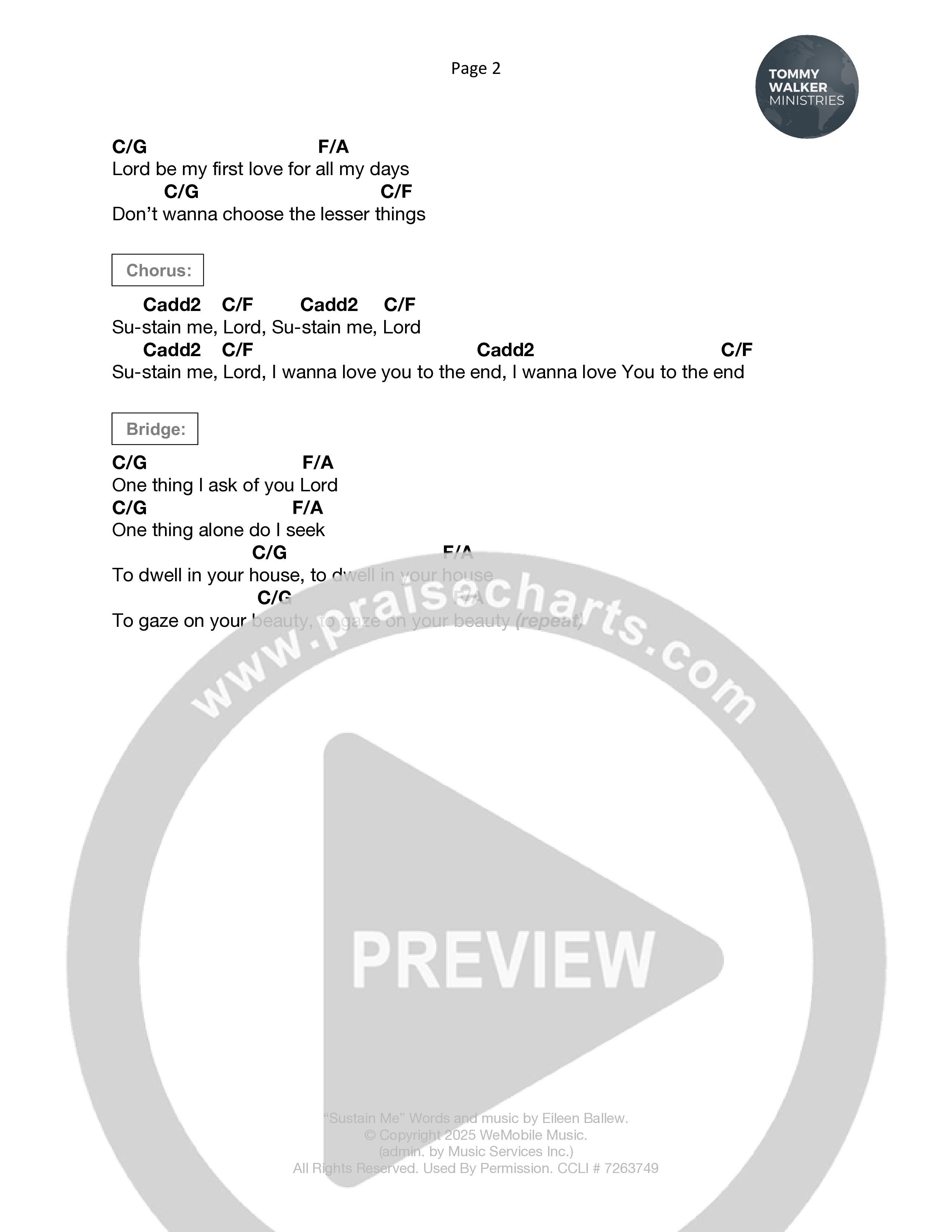 Sustain Me Chord Chart (Tommy Walker / Eileen Ballew)
