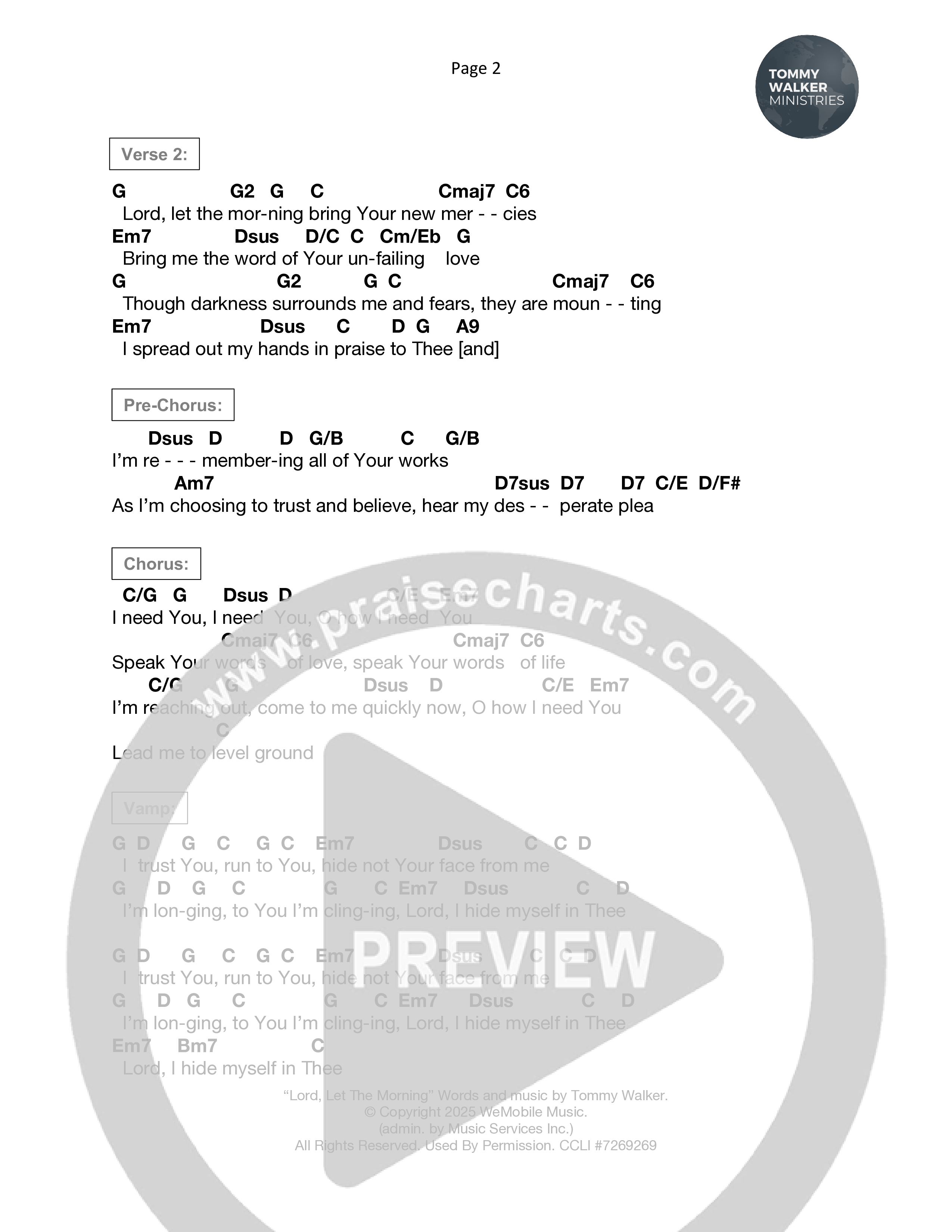 Lord Let The Morning Chord Chart (Tommy Walker)