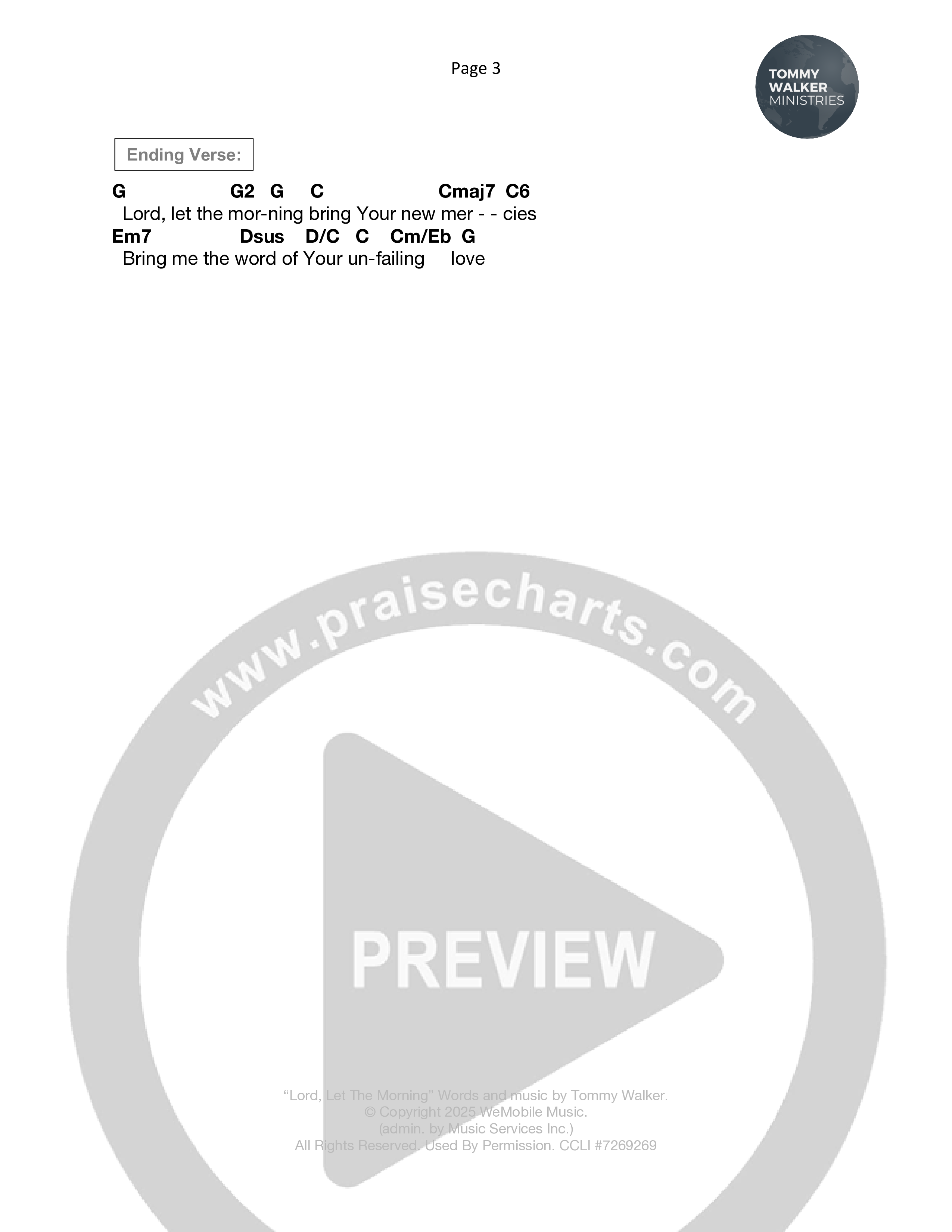 Lord Let The Morning Chord Chart (Tommy Walker)